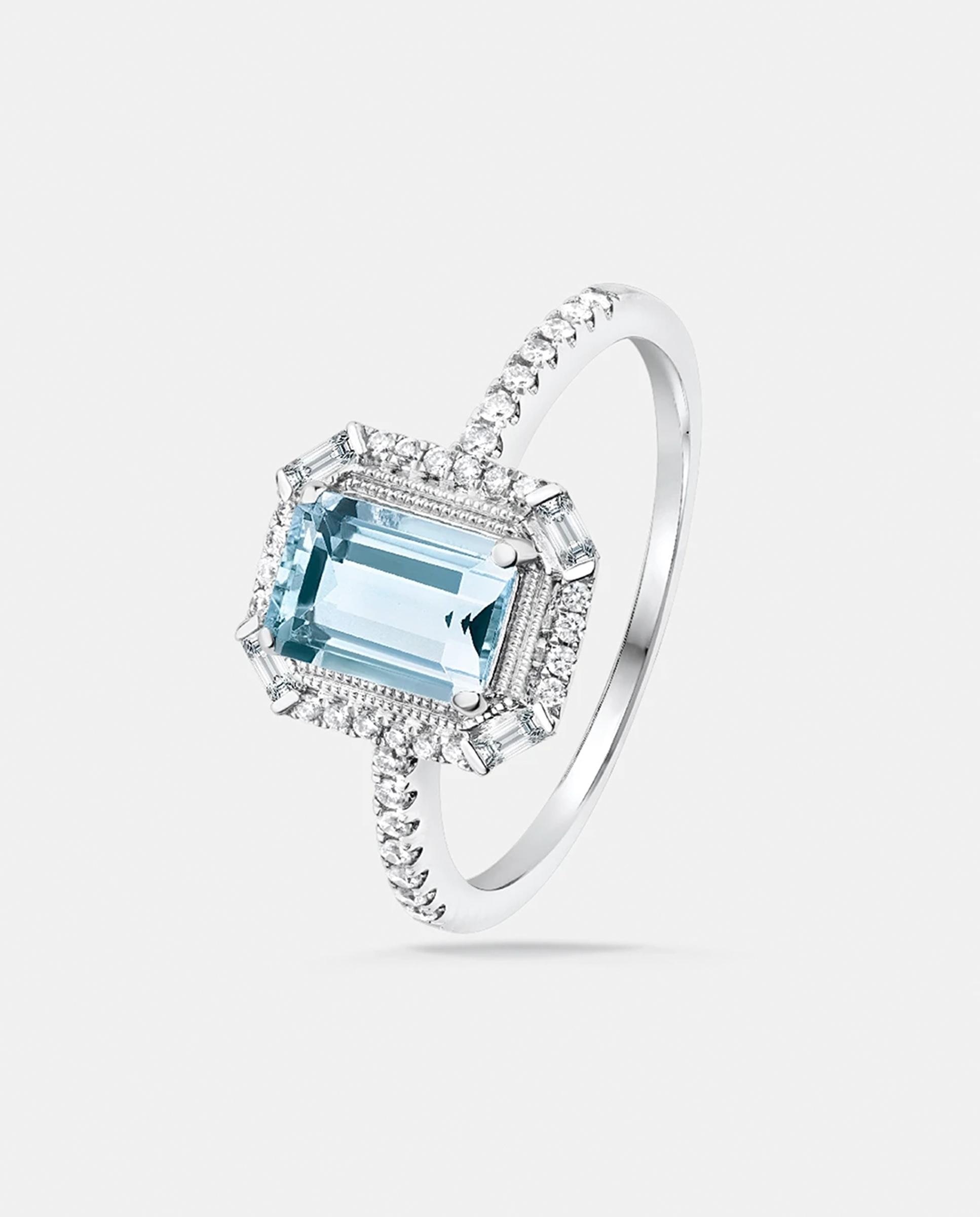 Imagen 6 de Anillo art deco clarice de aguamarina y diamantes en oro blanco de 18 kt - MUMIT - Azul índigo Azul índigo