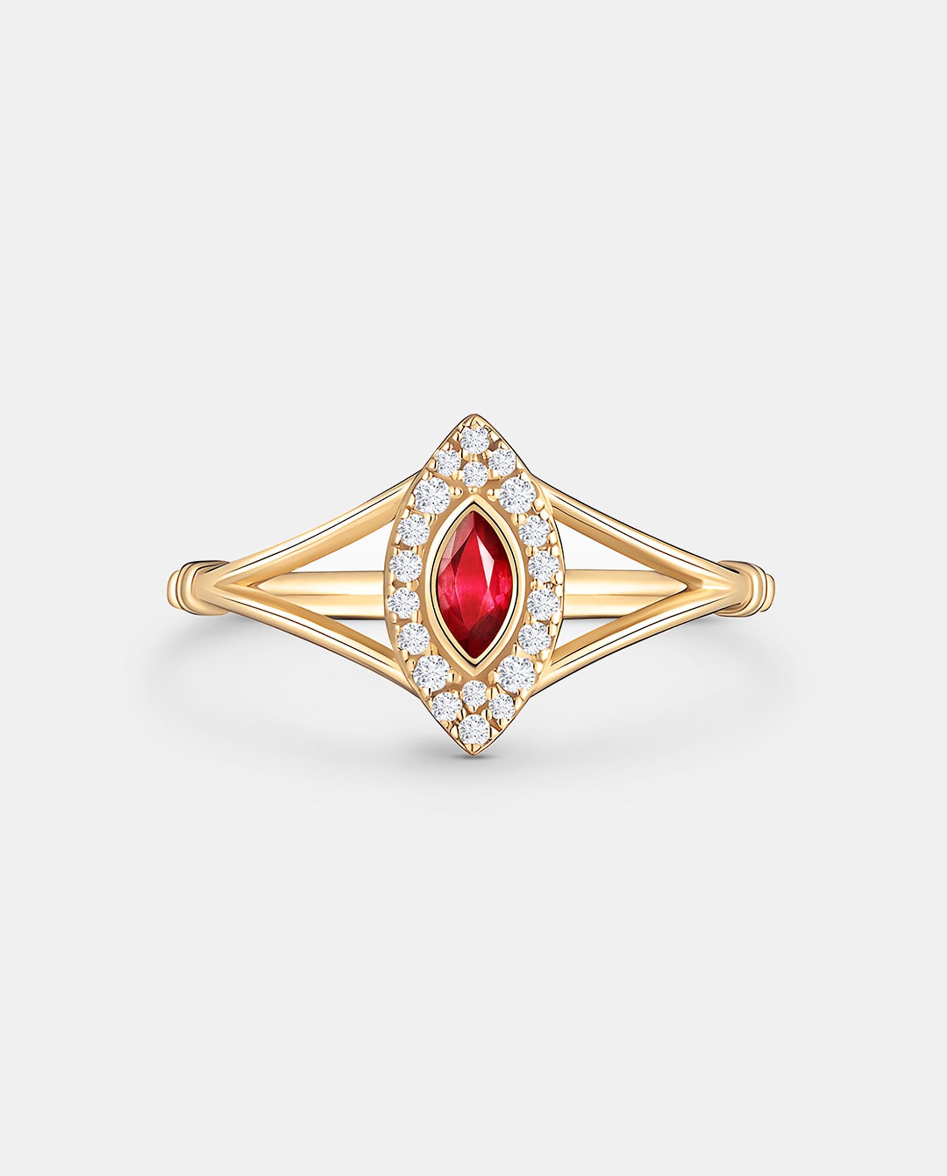 Imagen 0 de Sortija art deco cleo de rubí y diamantes en oro amarillo de 18 kt Rojo