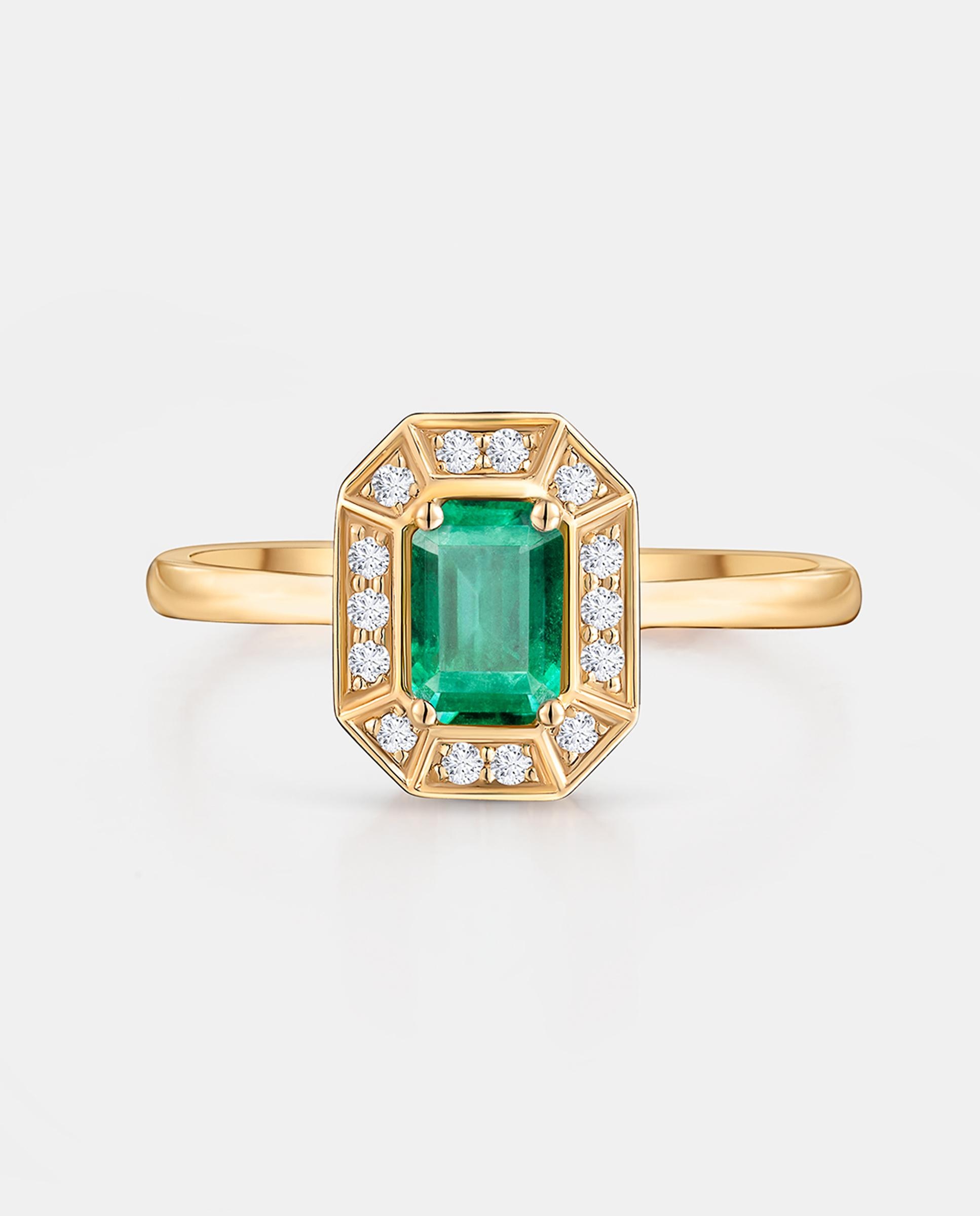 Imagen 0 de Sortija art deco helen de esmeralda y diamantes en oro amarillo de 18 kt Verde