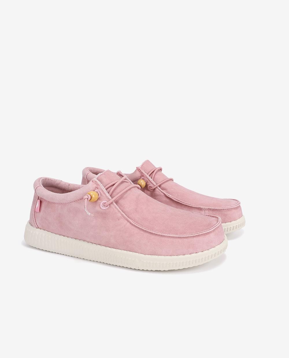 Zapatos planos confort de mujer tipo wallabi en algodón lavado - Walk In Pitas - Rosa Rosa-3