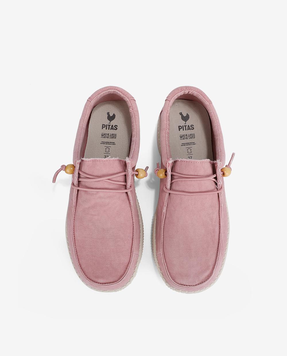 Zapatos planos confort de mujer tipo wallabi en algodón lavado - Walk In Pitas - Rosa Rosa-4