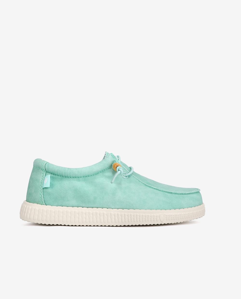 Imagen 0 de Zapatos planos confort de mujer tipo wallabi en algodón lavado Verde claro