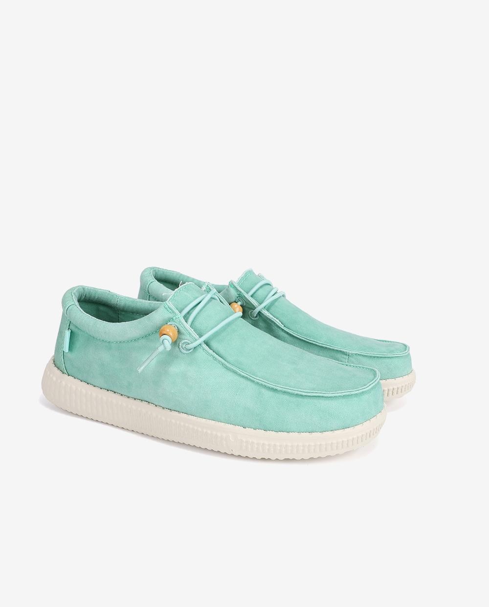 Zapatos planos confort de mujer tipo wallabi en algodón lavado - Walk In Pitas - Verde claro Verde claro-3
