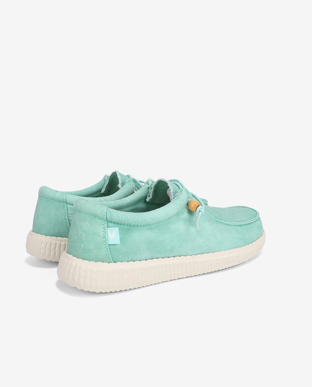 Zapatos planos confort de mujer tipo wallabi en algodón lavado - Walk In Pitas - Verde claro Verde claro-2