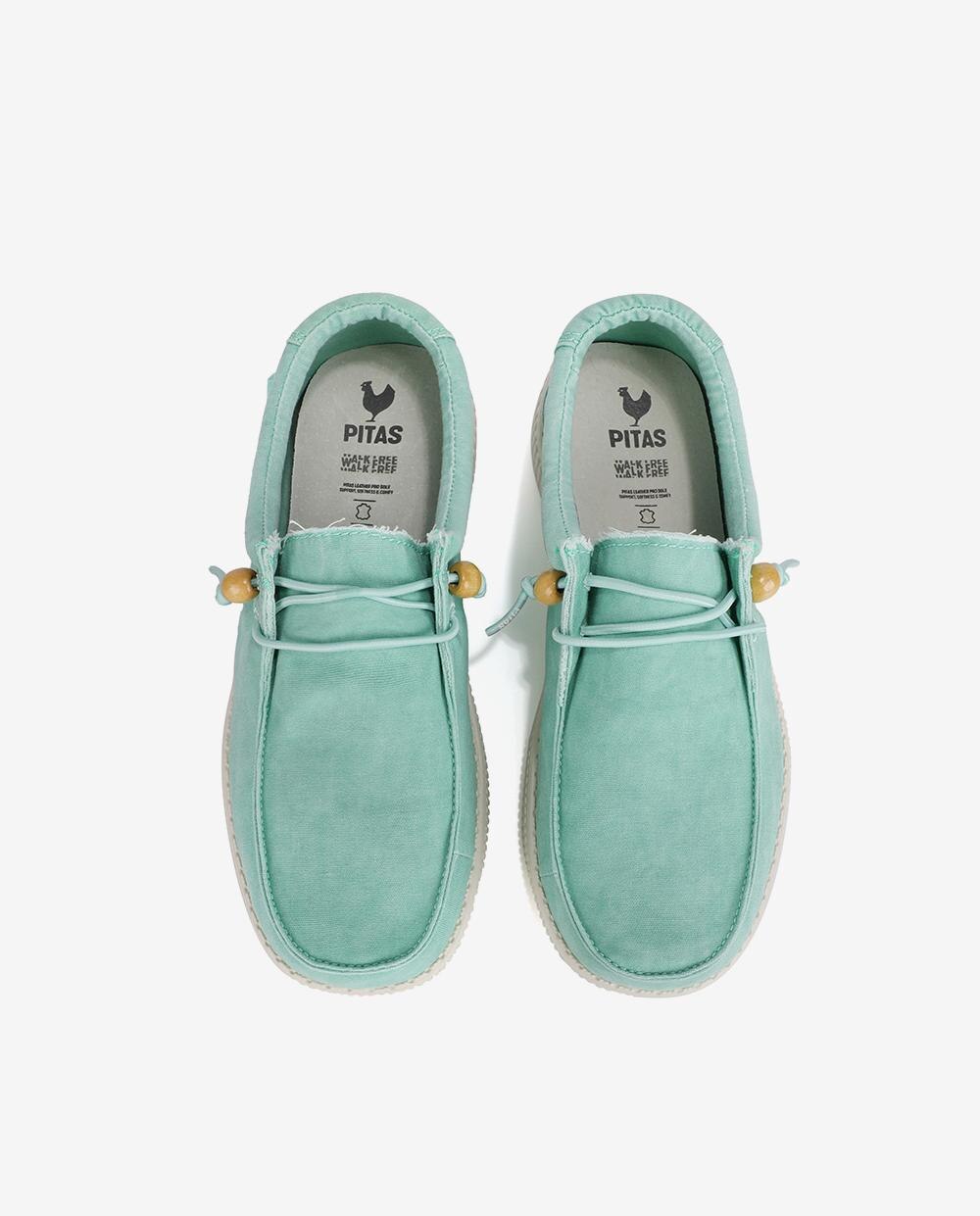 Zapatos planos confort de mujer tipo wallabi en algodón lavado - Walk In Pitas - Verde claro Verde claro-4