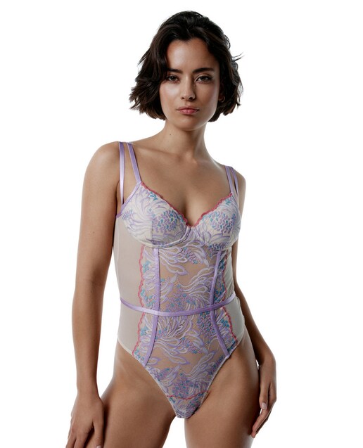 Imagen 0 de Body falso aro de encaje floral y mesh