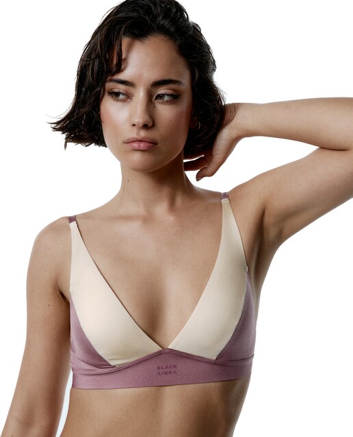 Imagen 0 de Sujetador bralette halter de microfibra satinada bicolor