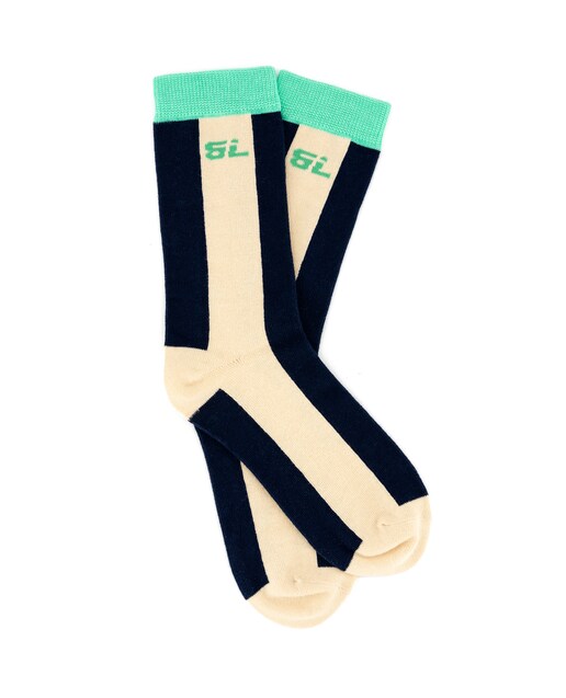 Imagen 0 de Calcetín de algodón largo de rayas azul y crema