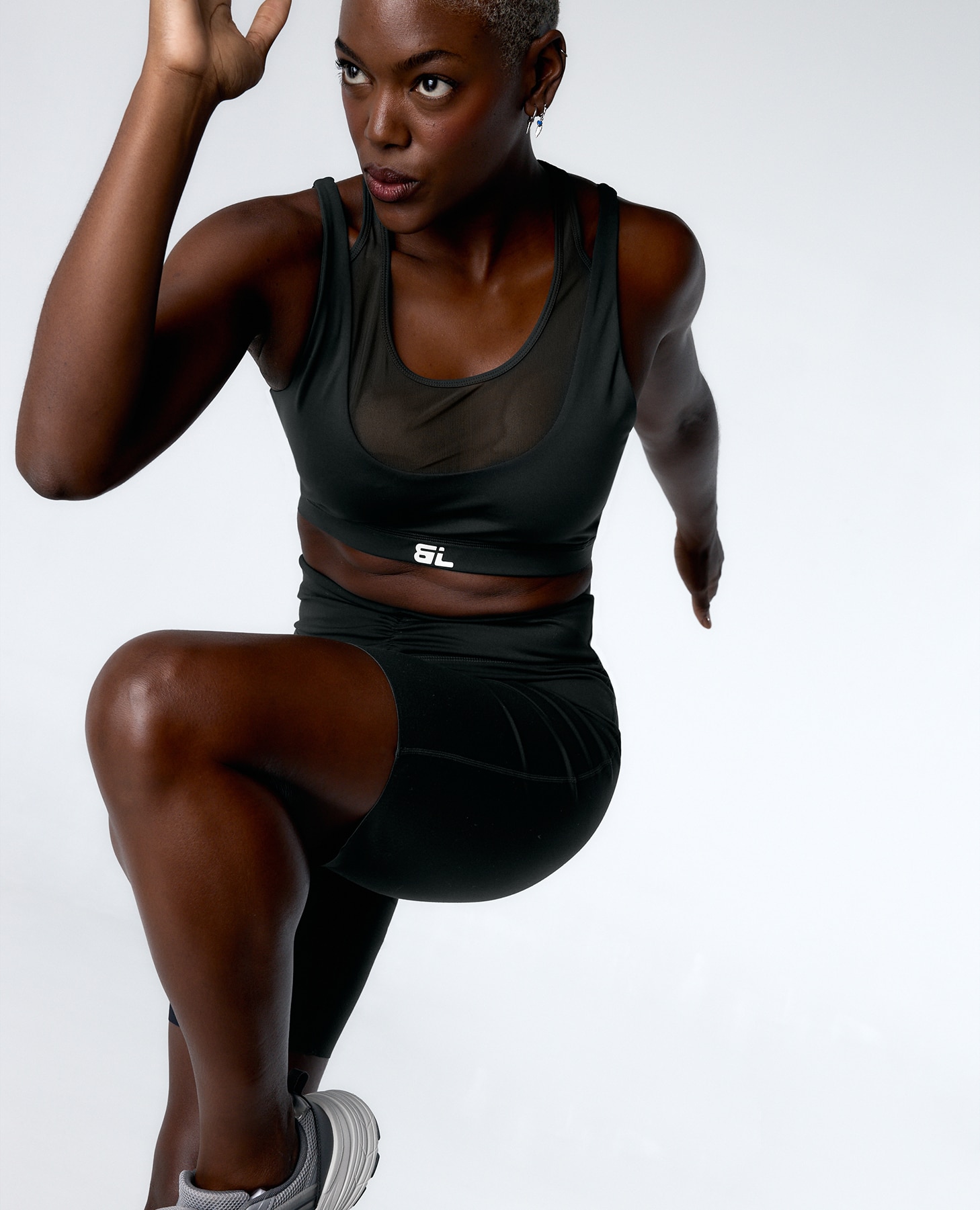 Short deportivo de mujer con cintura fruncida y alta sujeción - Black Limba - Negro Negro-6