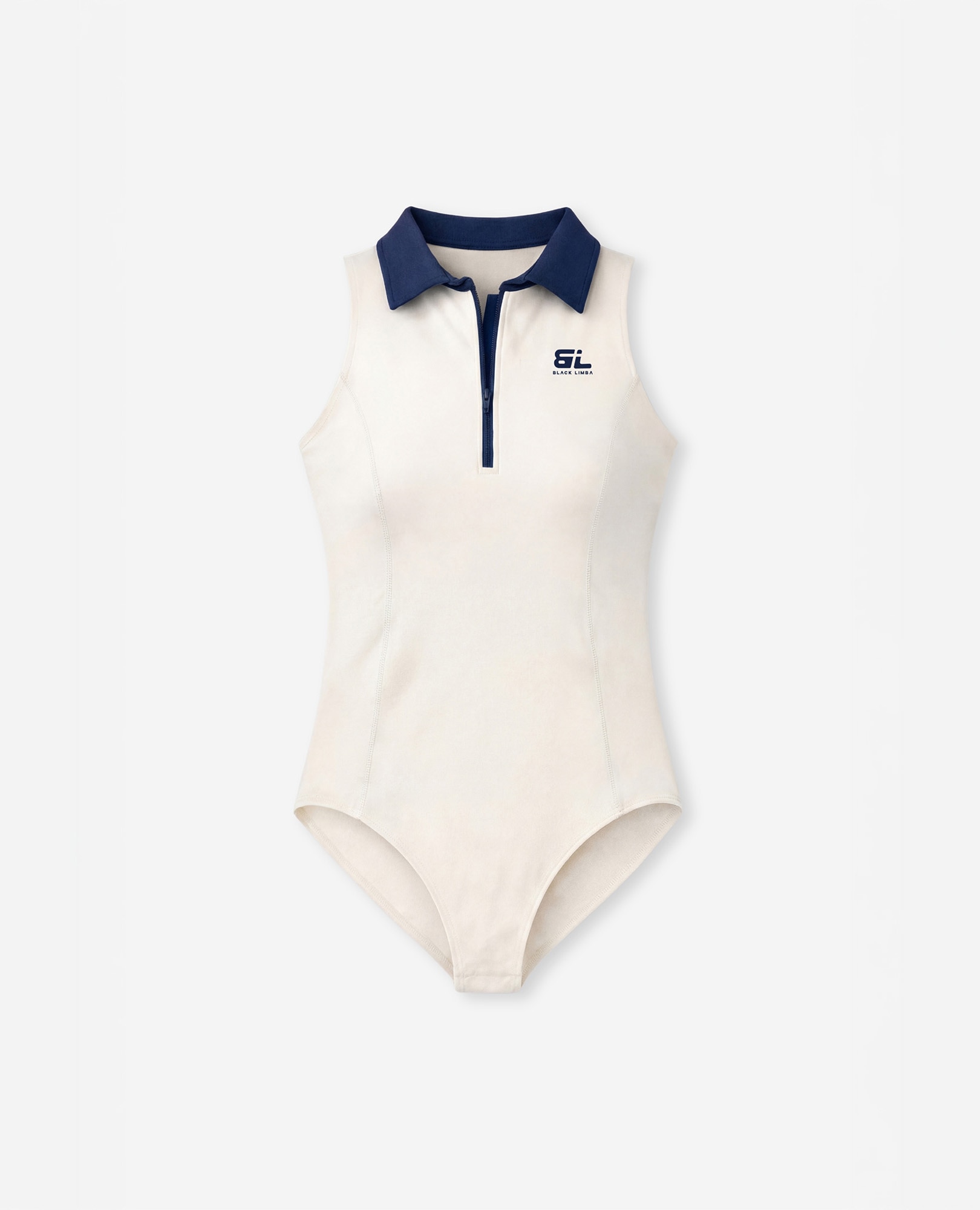 Body deportivo con cuello tipo polo y cremallera frontal - Black Limba - Crema Crema-8