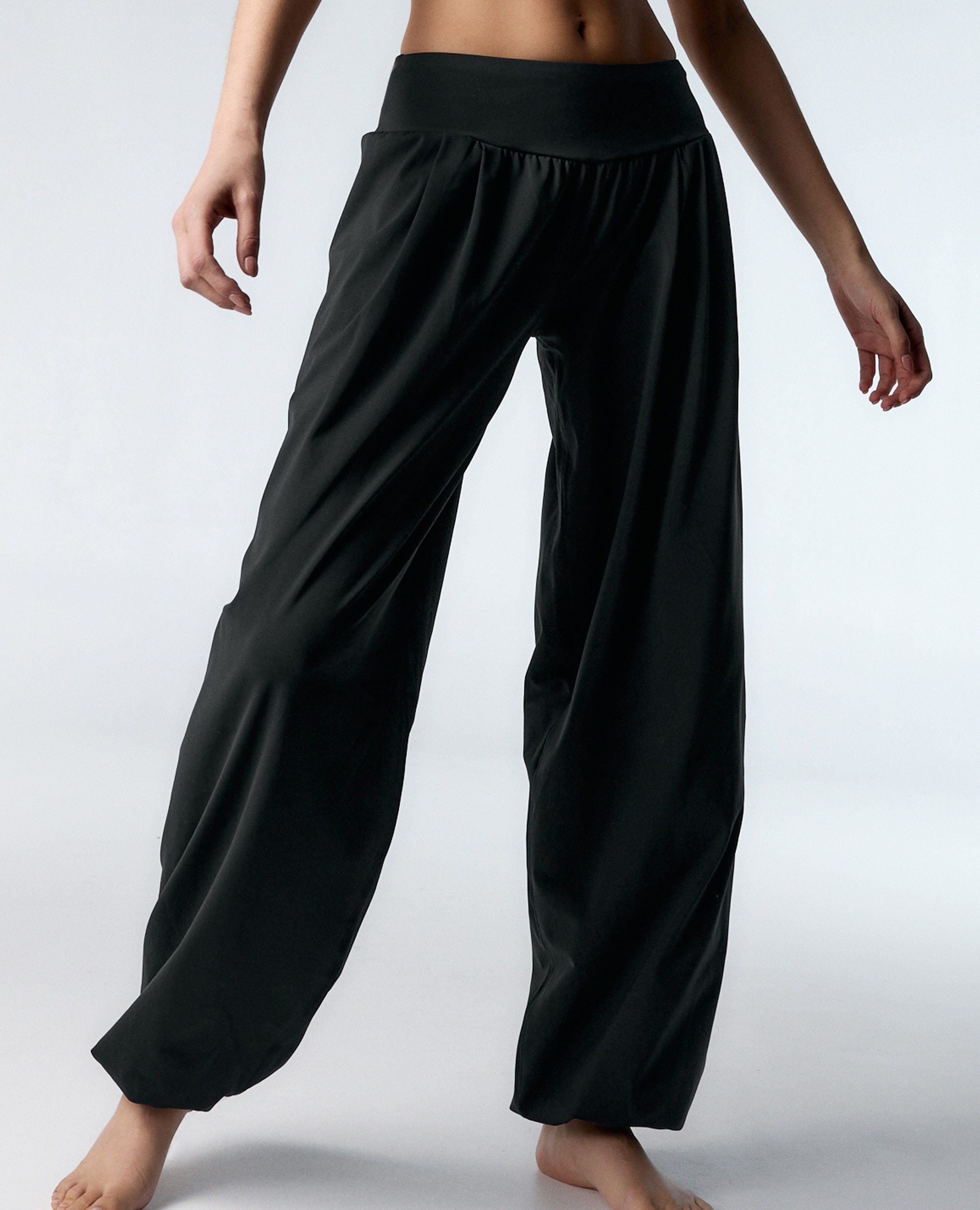 Legging deportivo de mujer ancho recogido en el tobillo - Black Limba - Negro Negro-1