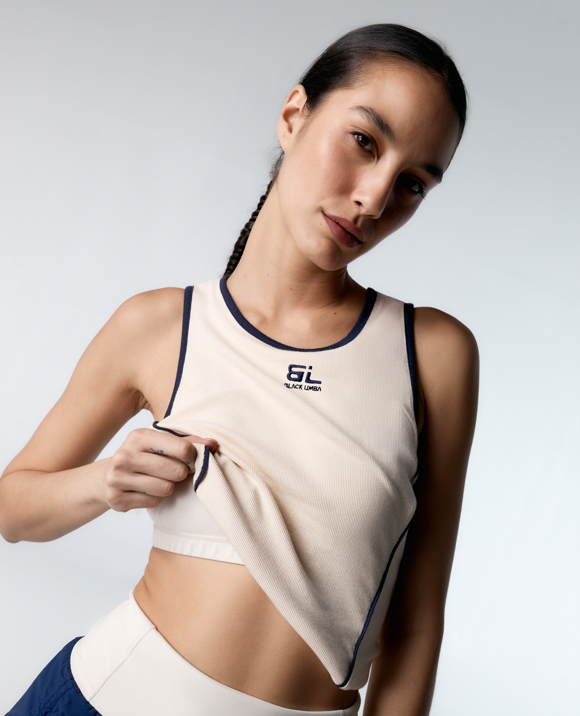 Camiseta deportiva de mujer sin mangas de canalé - Black Limba - Crema Crema-3