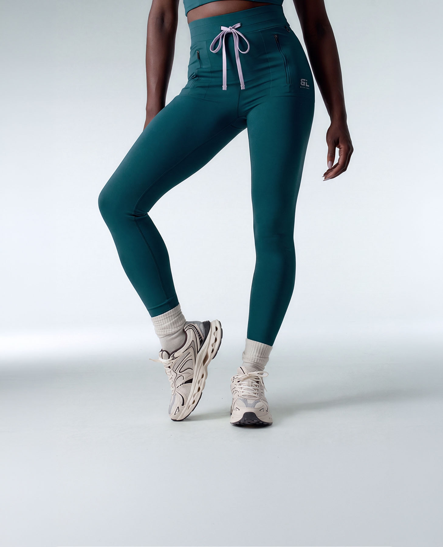 Legging deportivo de mujer compresivo con cintura alta ajustable con cordón - Black Limba - Verde Verde-1
