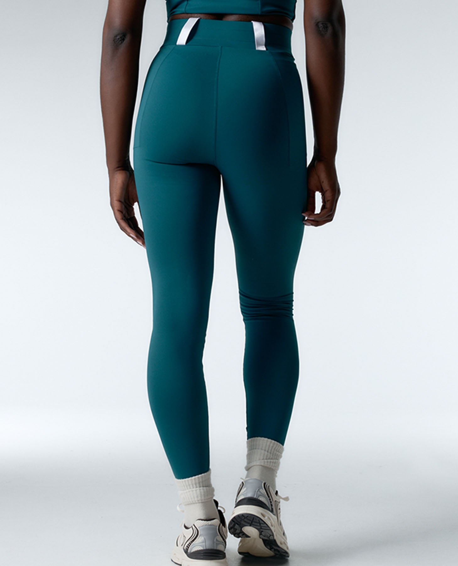 Legging deportivo de mujer compresivo con cintura alta ajustable con cordón - Black Limba - Verde Verde-2