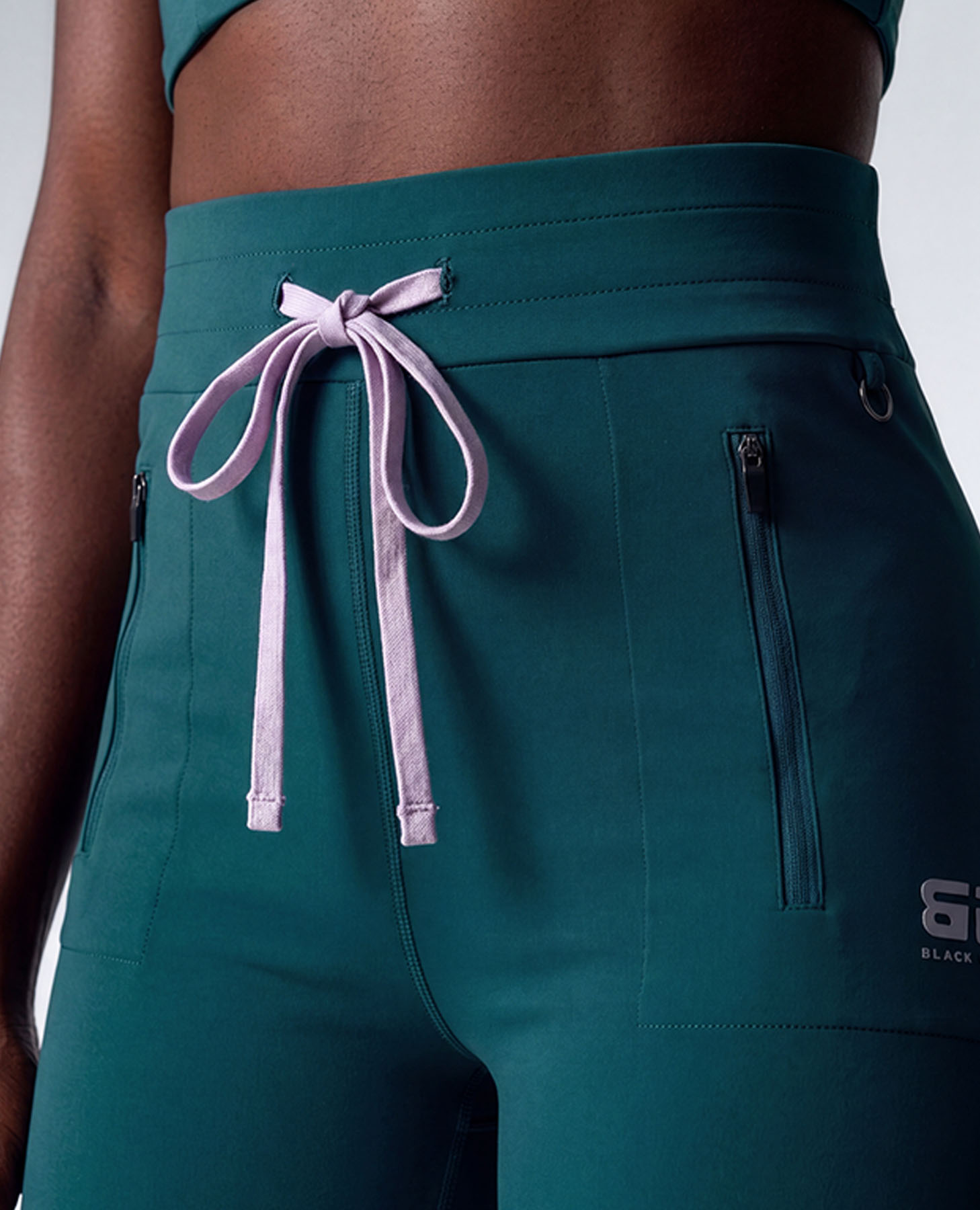 Legging deportivo de mujer compresivo con cintura alta ajustable con cordón - Black Limba - Verde Verde-4