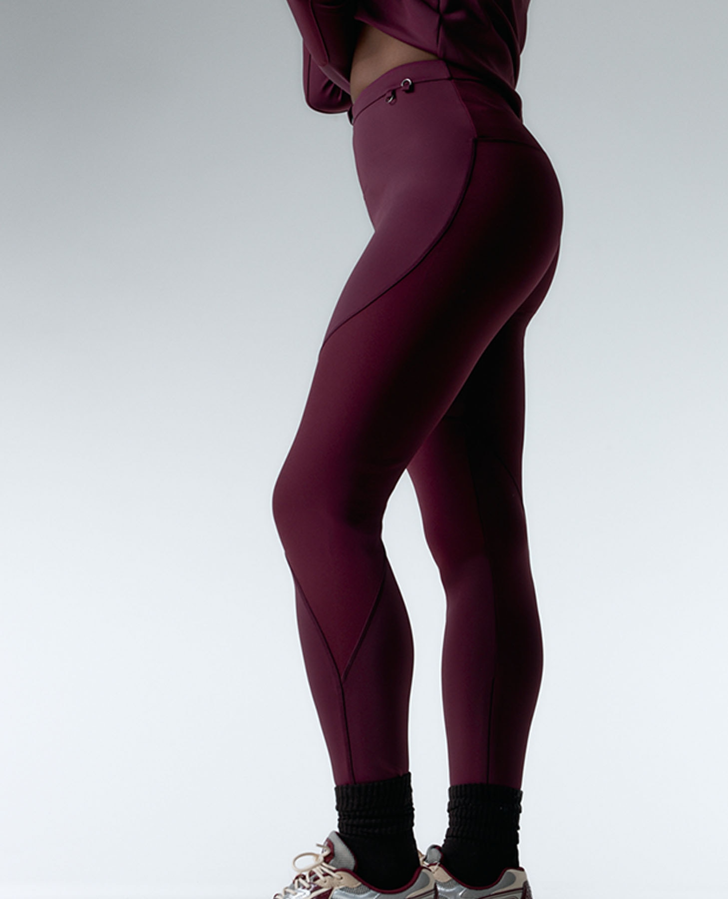 Legging deportivo de mujer con cremallera delantera y refuerzos - Black Limba - Burdeos Burdeos-3