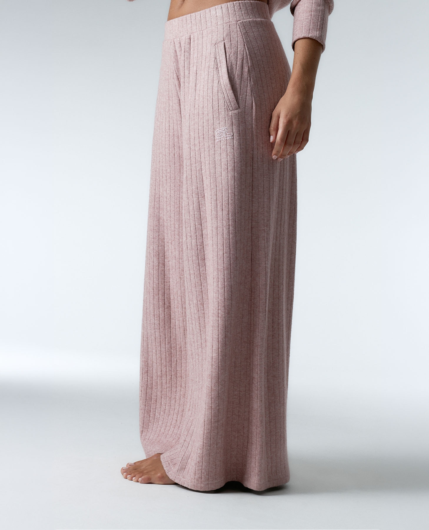 Legging deportivo de mujer wide leg de canalé - Black Limba - Rosa Rosa-1