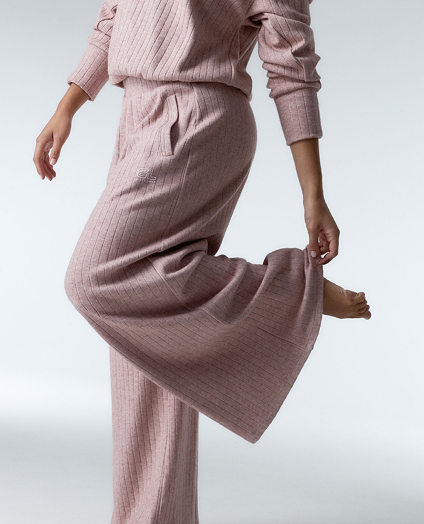 Legging deportivo de mujer wide leg de canalé - Black Limba - Rosa Rosa-3