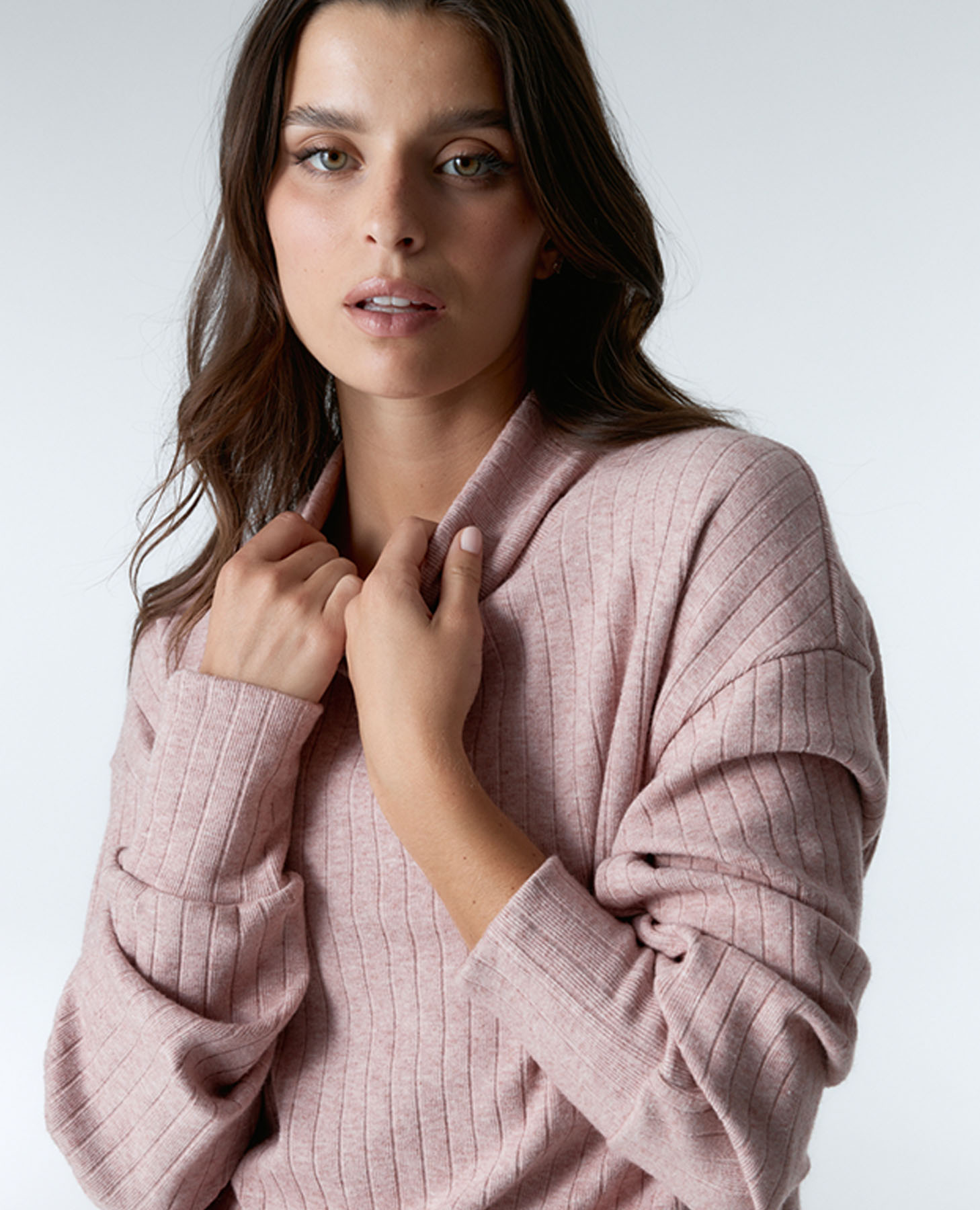 Sudadera deportiva de mujer de canalé con cuello barco - Black Limba - Rosa Rosa-1