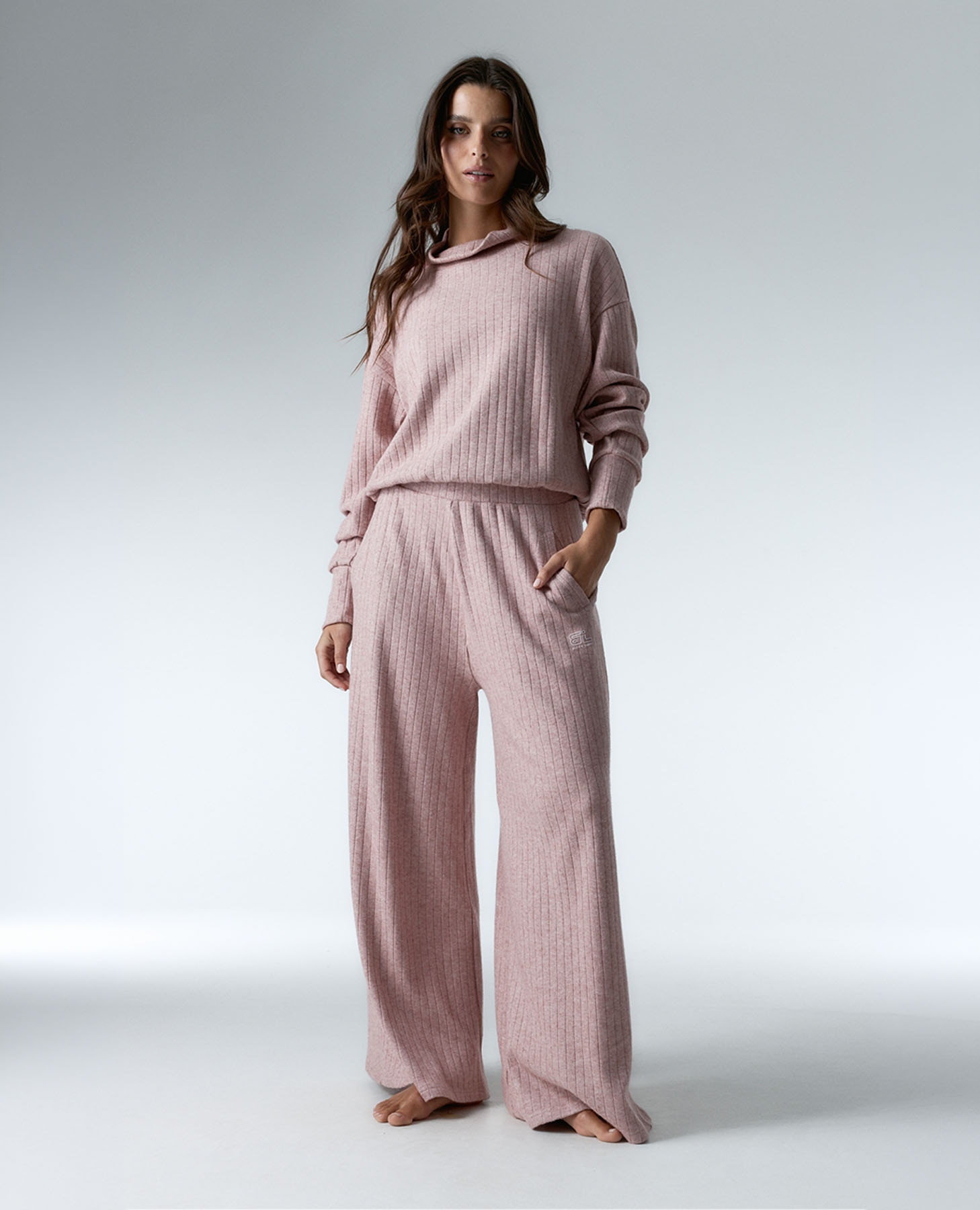 Sudadera deportiva de mujer de canalé con cuello barco - Black Limba - Rosa Rosa-4