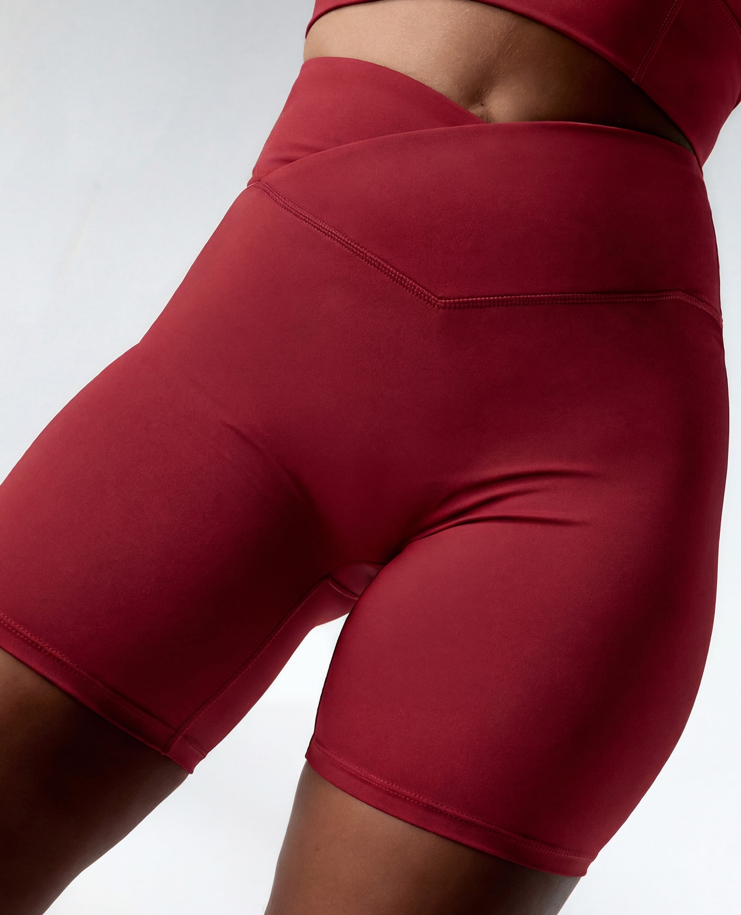 Short deportivo de mujer compresivo con cintura en v - Black Limba - Rojo cereza Rojo cereza-2