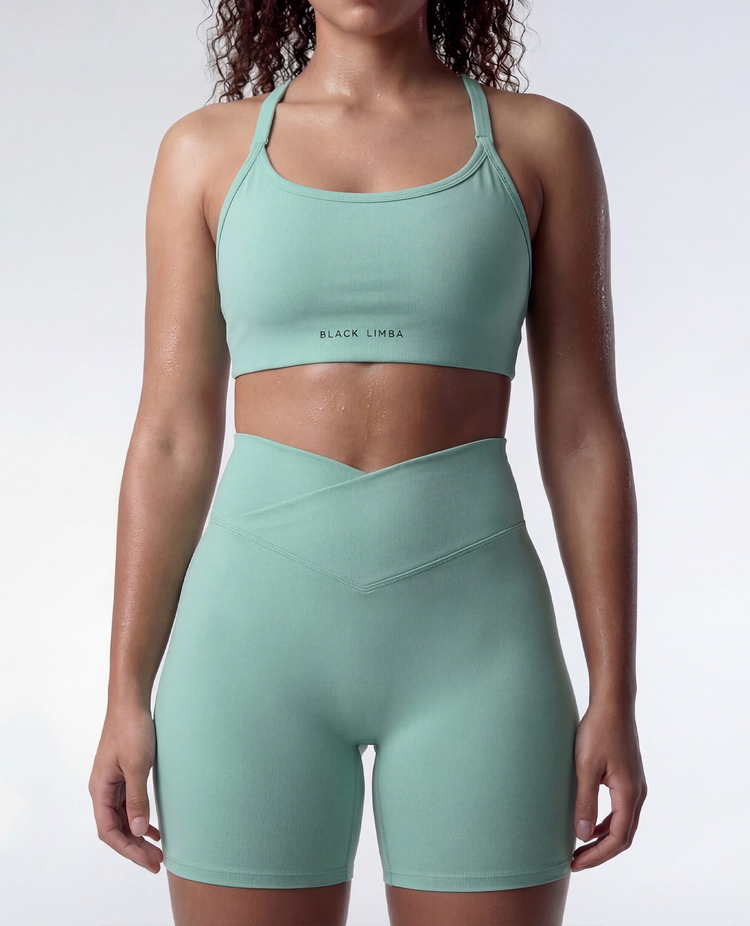 Short deportivo de mujer compresivo con cintura en v - Black Limba - Verde menta Verde menta-4
