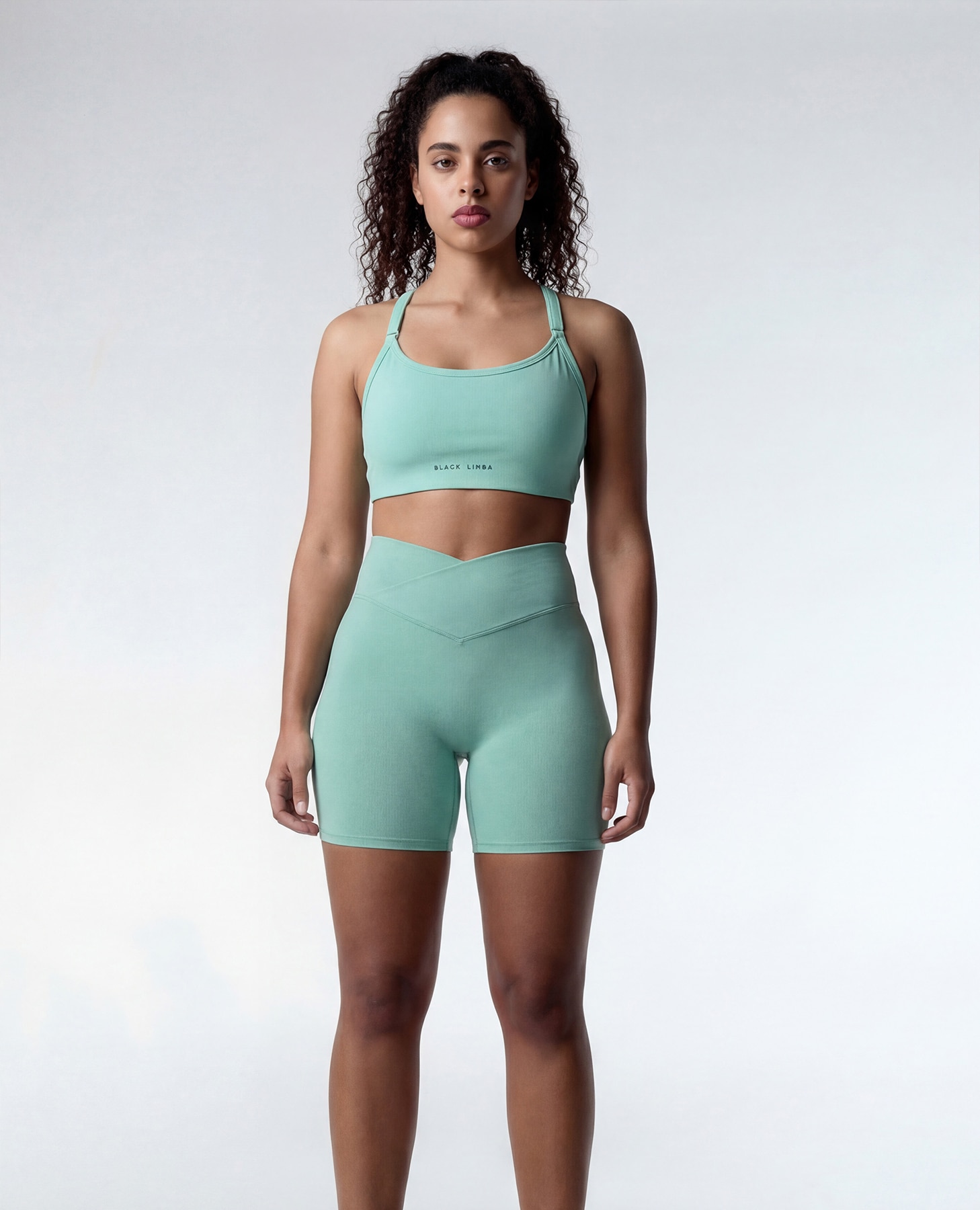 Short deportivo de mujer compresivo con cintura en v - Black Limba - Verde menta Verde menta-6