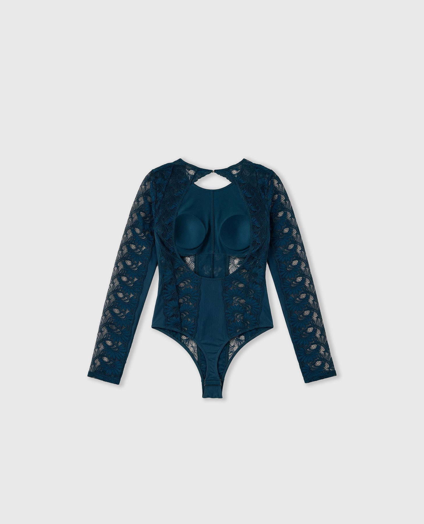 Imagen 8 de Body de encaje geométrico y canalé - Black Limba - Azul Azul