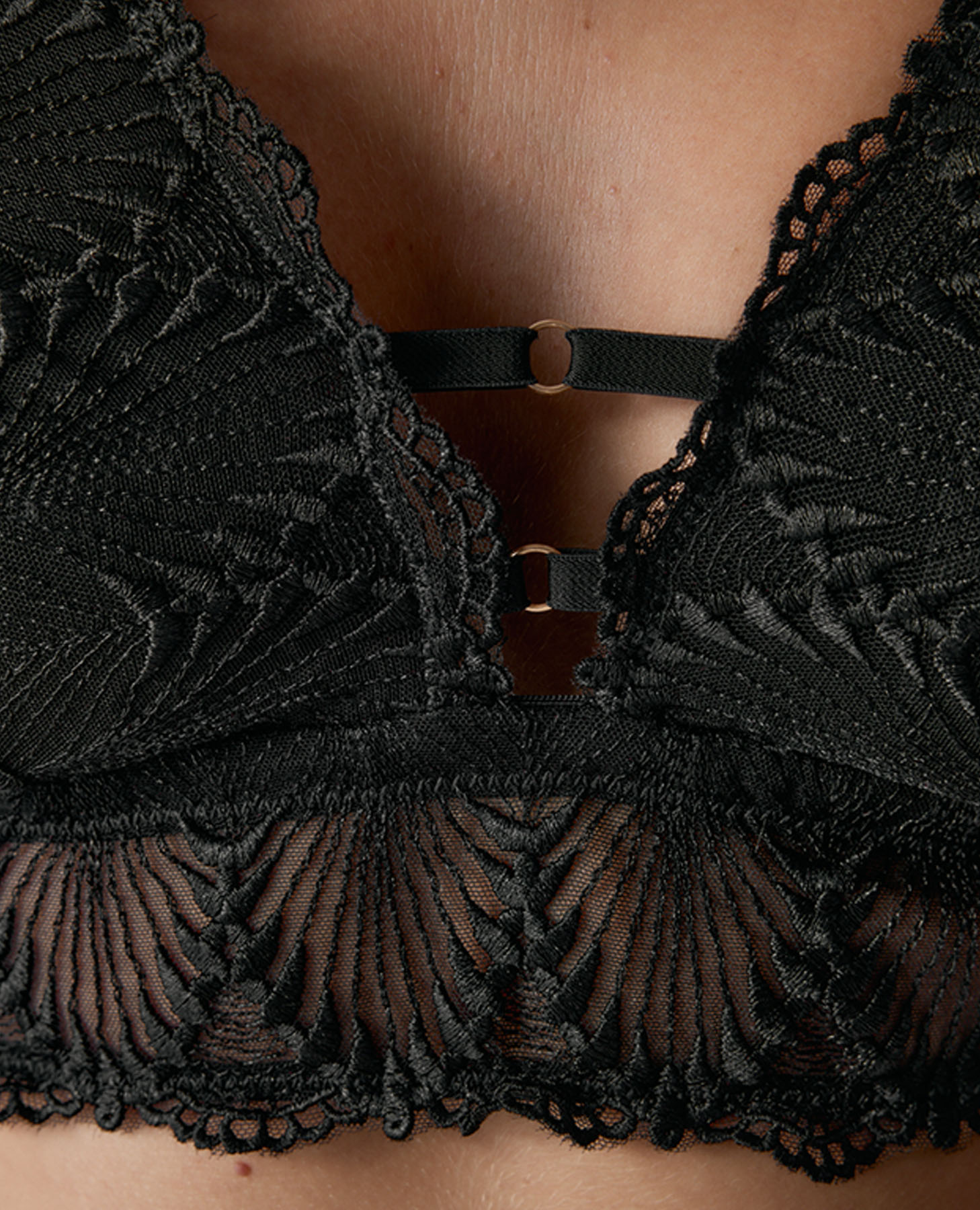 Sujetador bralette halter de tul bordado geométrico - Black Limba - Negro Negro-4