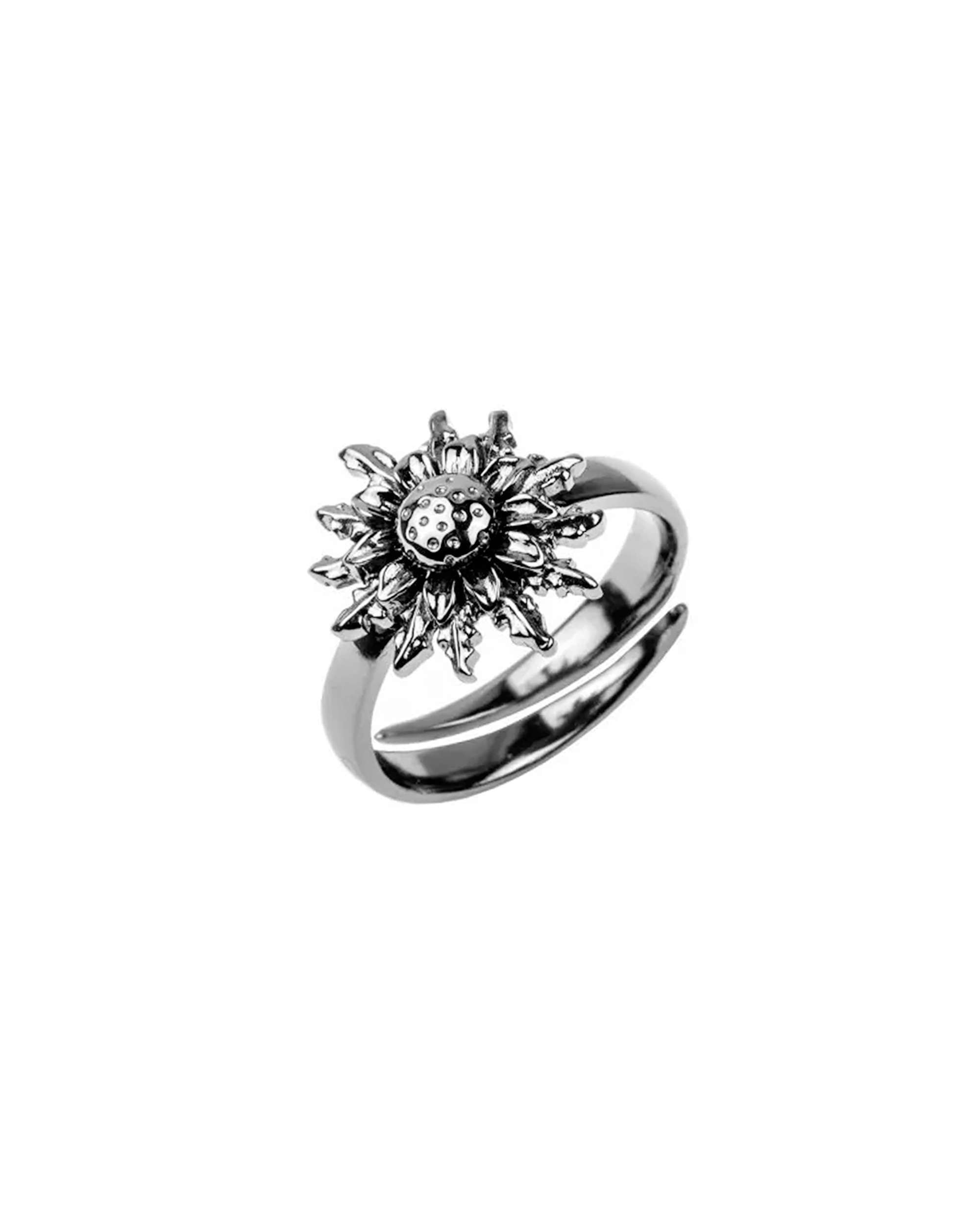 Anillo eguzkilore de plata negra ajustable - Plata Plata-2