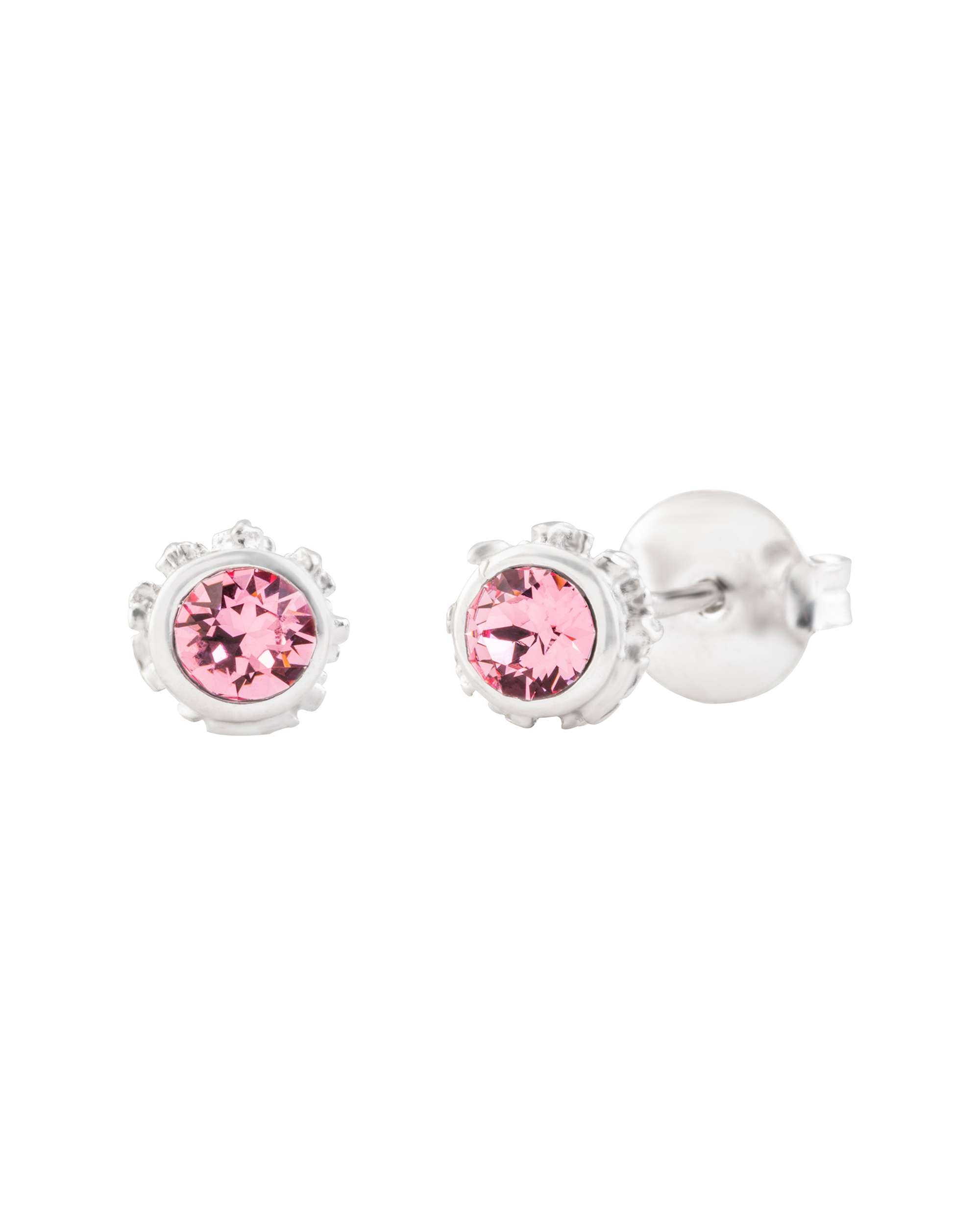Pendientes de botón distira de plata con cristal rosa - Eguzkilore - Plateado Plateado-1