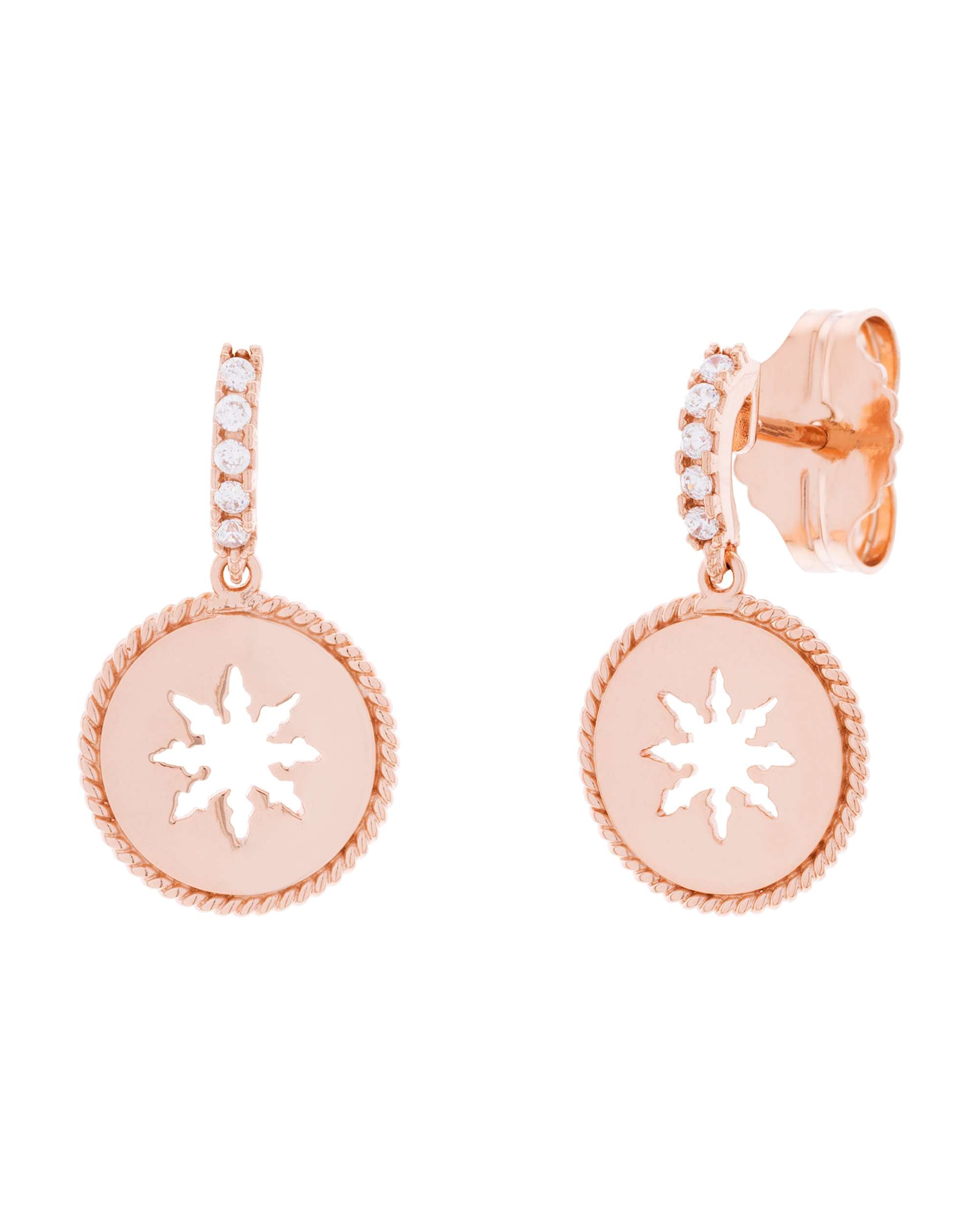 Pendientes largos b2 de plata rosa y circonitas blancas - Eguzkilore - Rosa Rosa-1