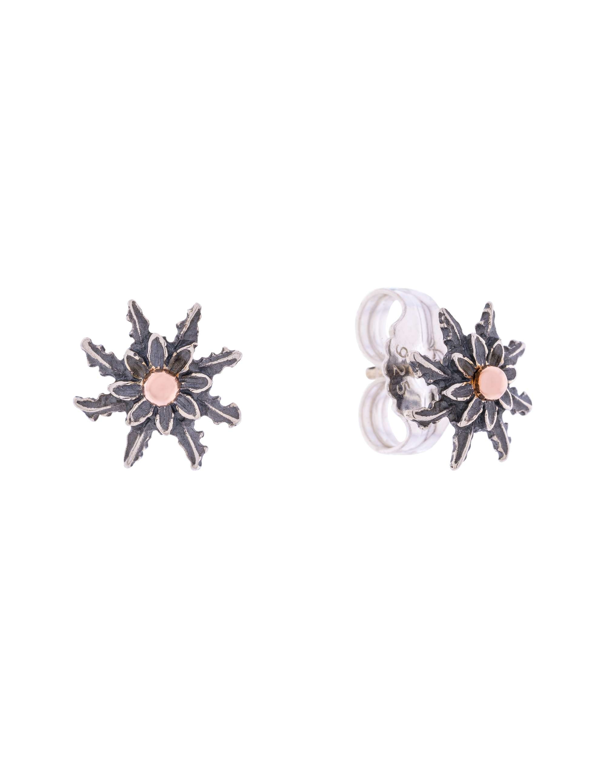Pendientes de botón eguzkilore de plata envejecida y rosa 11mm - Plateado Plateado-1