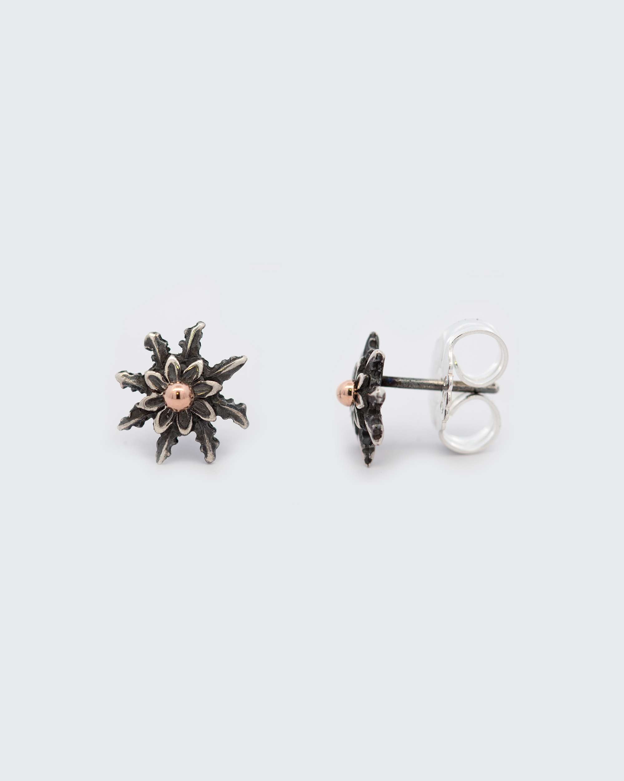 Pendientes de botón eguzkilore de plata envejecida y rosa 11mm - Plateado Plateado-2