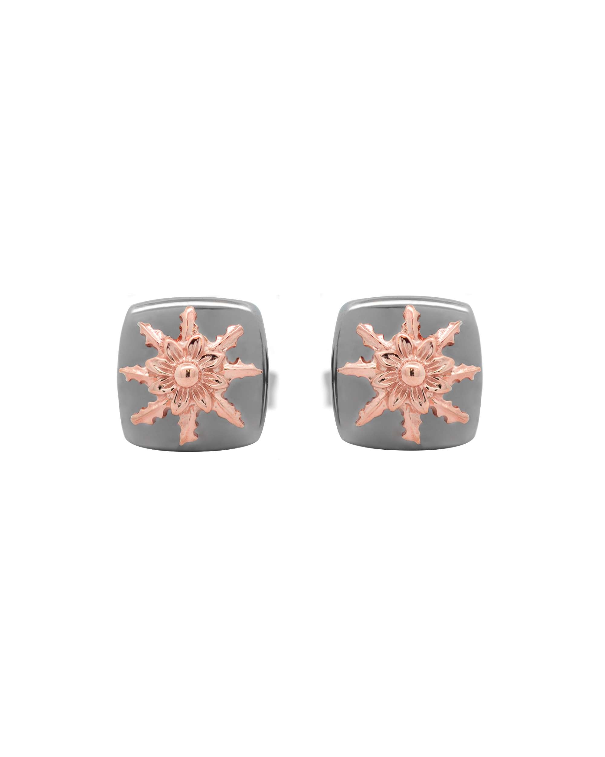 Pendientes grandes q2 de plata negra con eguzkilore de plata rosa - Negro / Plata Negro / Plata-1