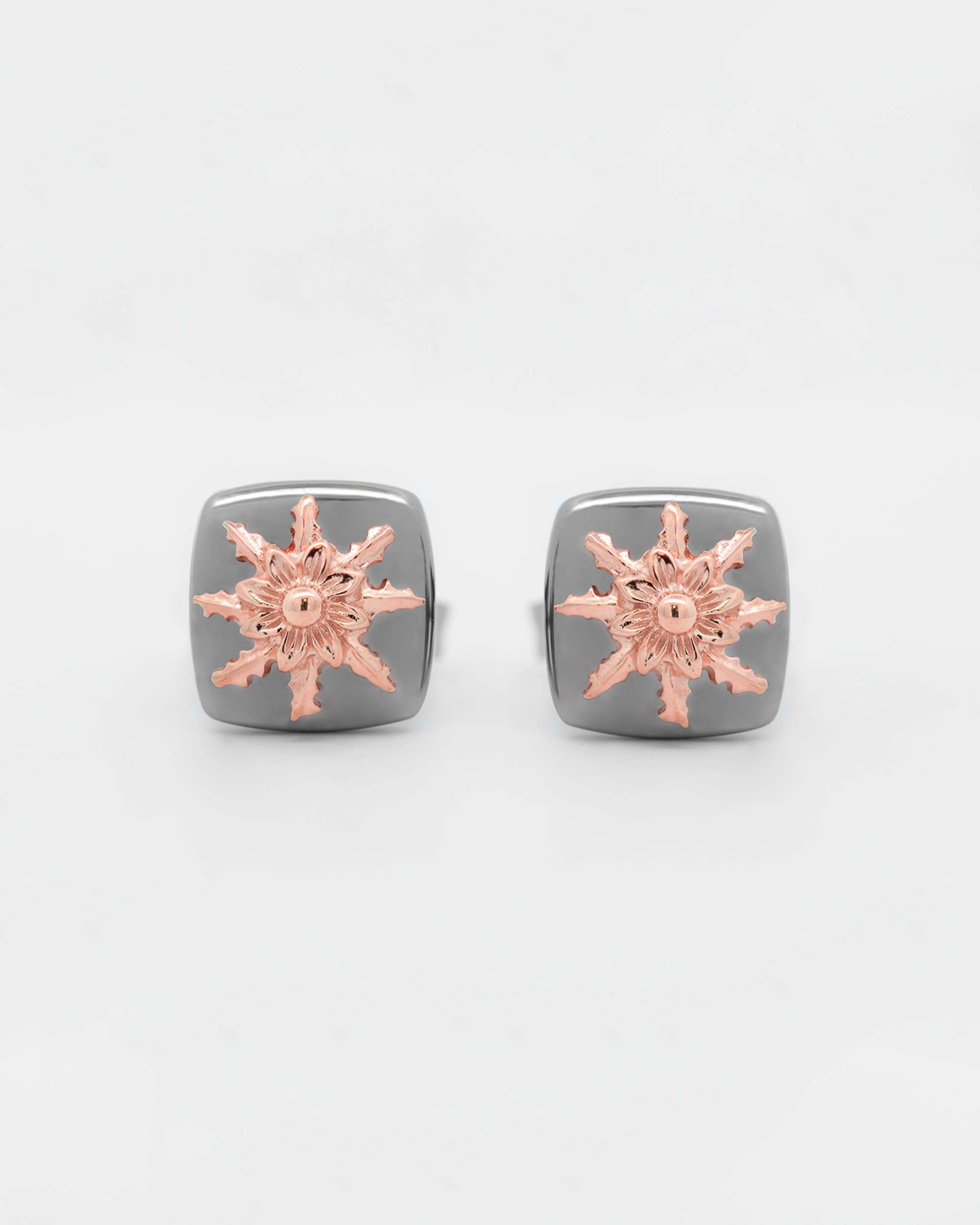 Pendientes grandes q2 de plata negra con eguzkilore de plata rosa - Negro / Plata Negro / Plata-2