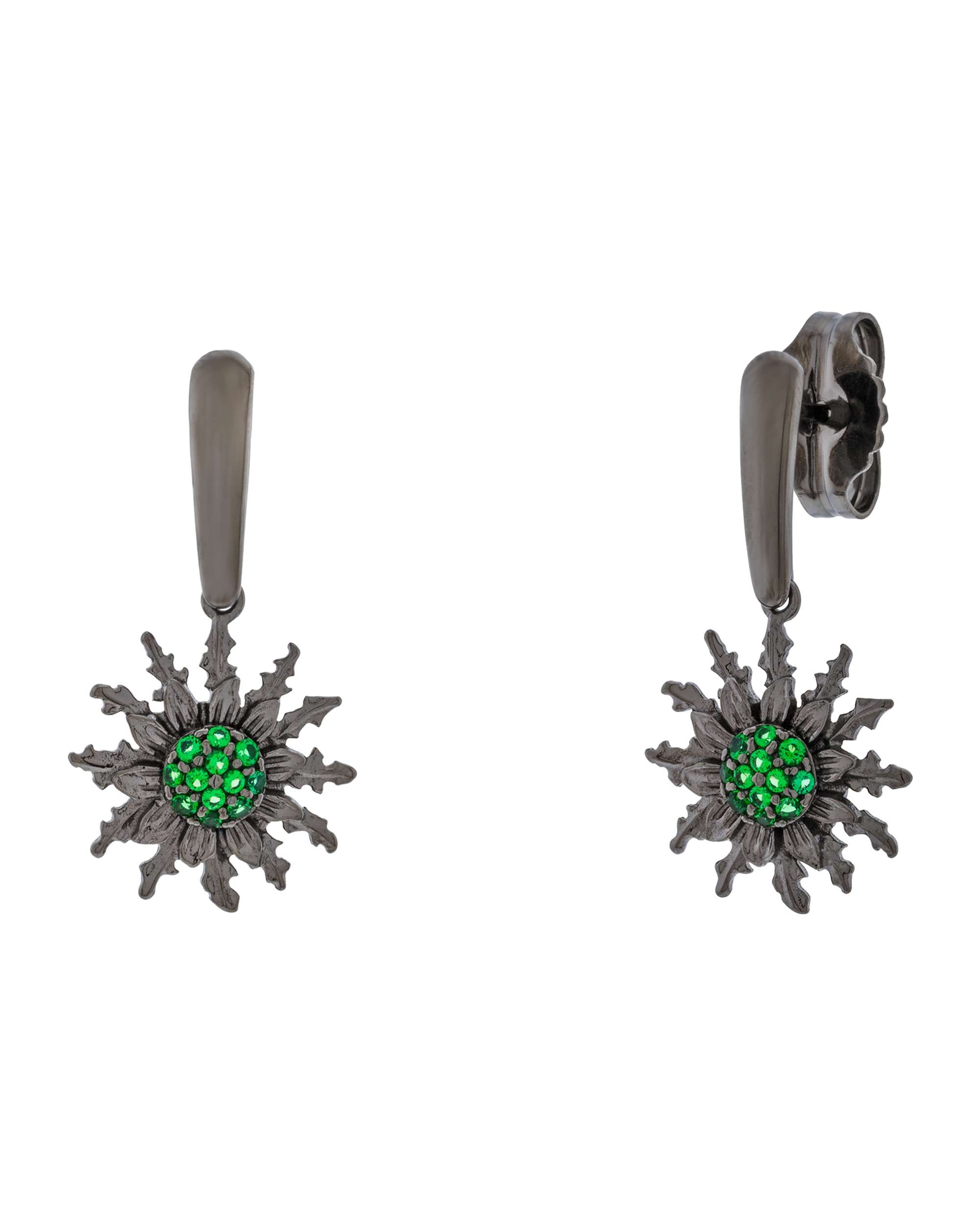 Imagen 0 de Pendientes largos eguzkilore de plata negra y circonitas verdes Negro / Verde