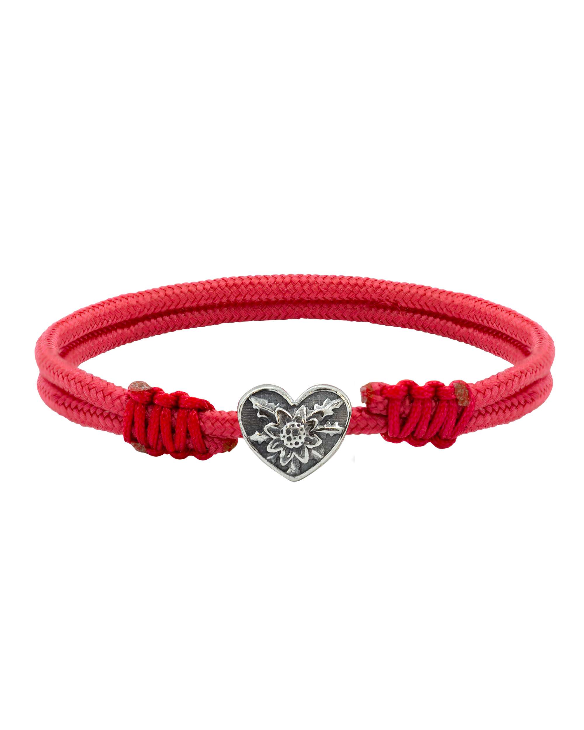 Pulsera de cordón macramé charm corazón de plata - Eguzkilore - Rojo Rojo-1