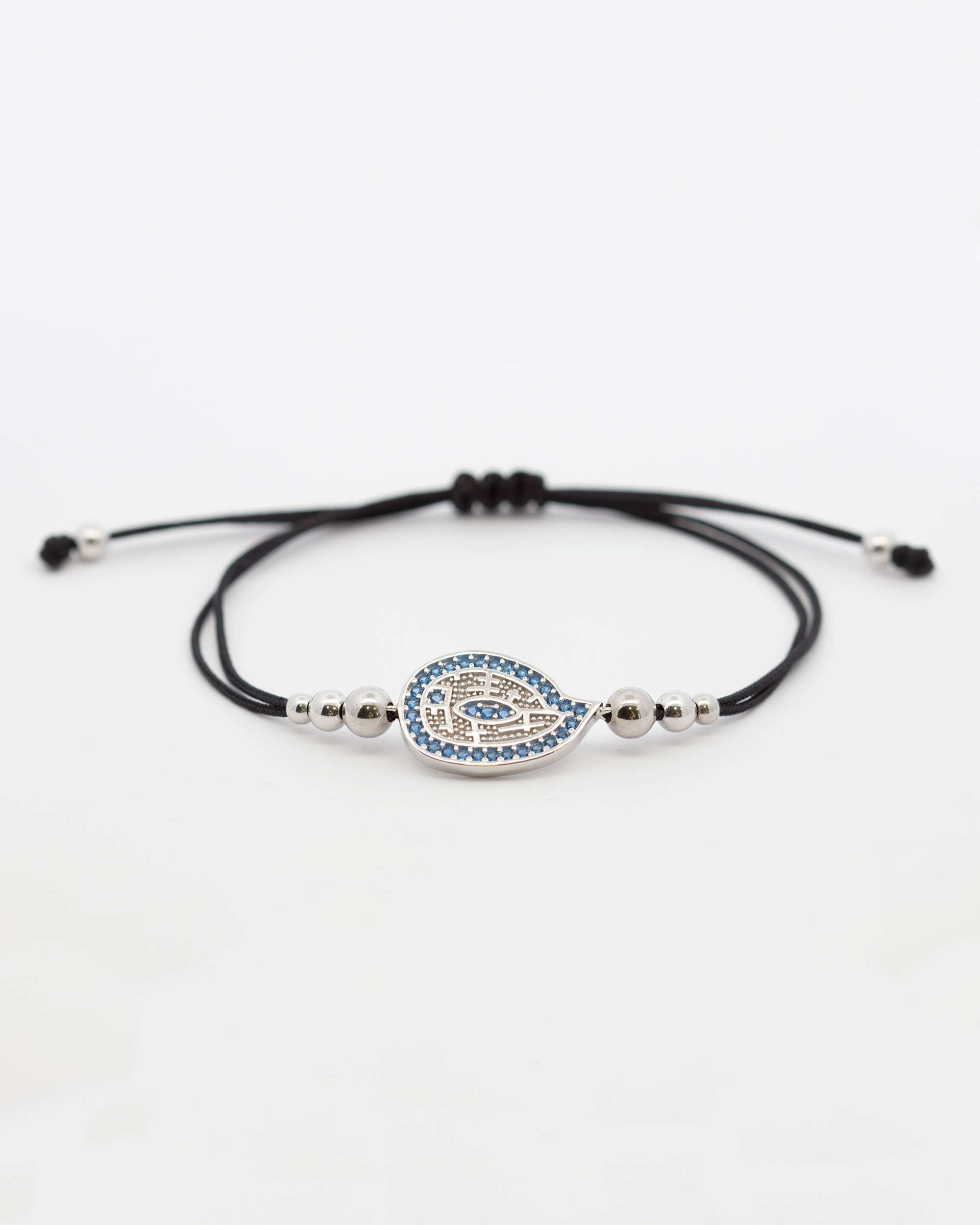 Pulsera de cordón almendra de plata con circonitas azules - Eguzkilore - Azul / Negro Azul / Negro-2