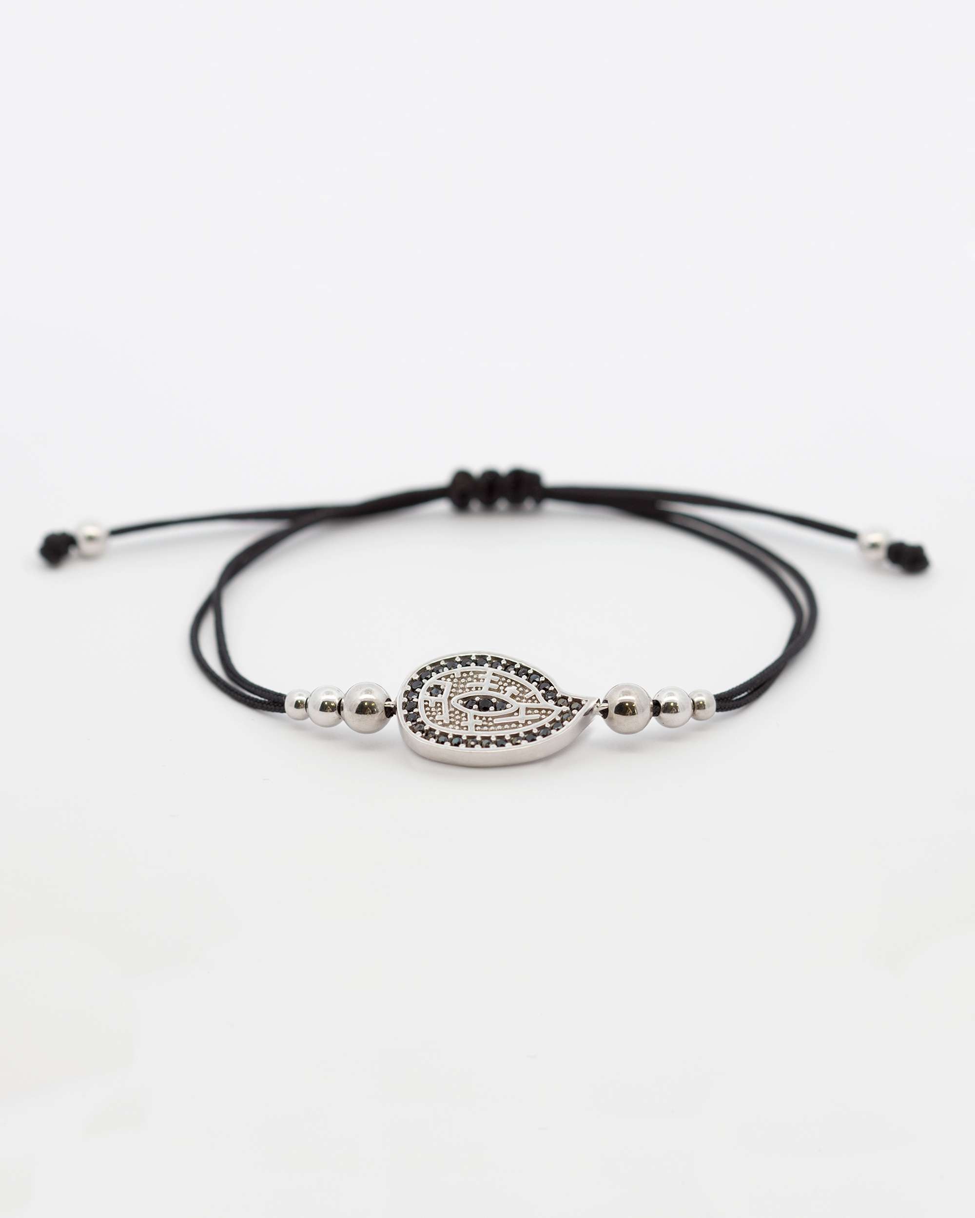 Pulsera de hilo almendra de plata con circonitas negras - Eguzkilore - Negro / Plata Negro / Plata-2