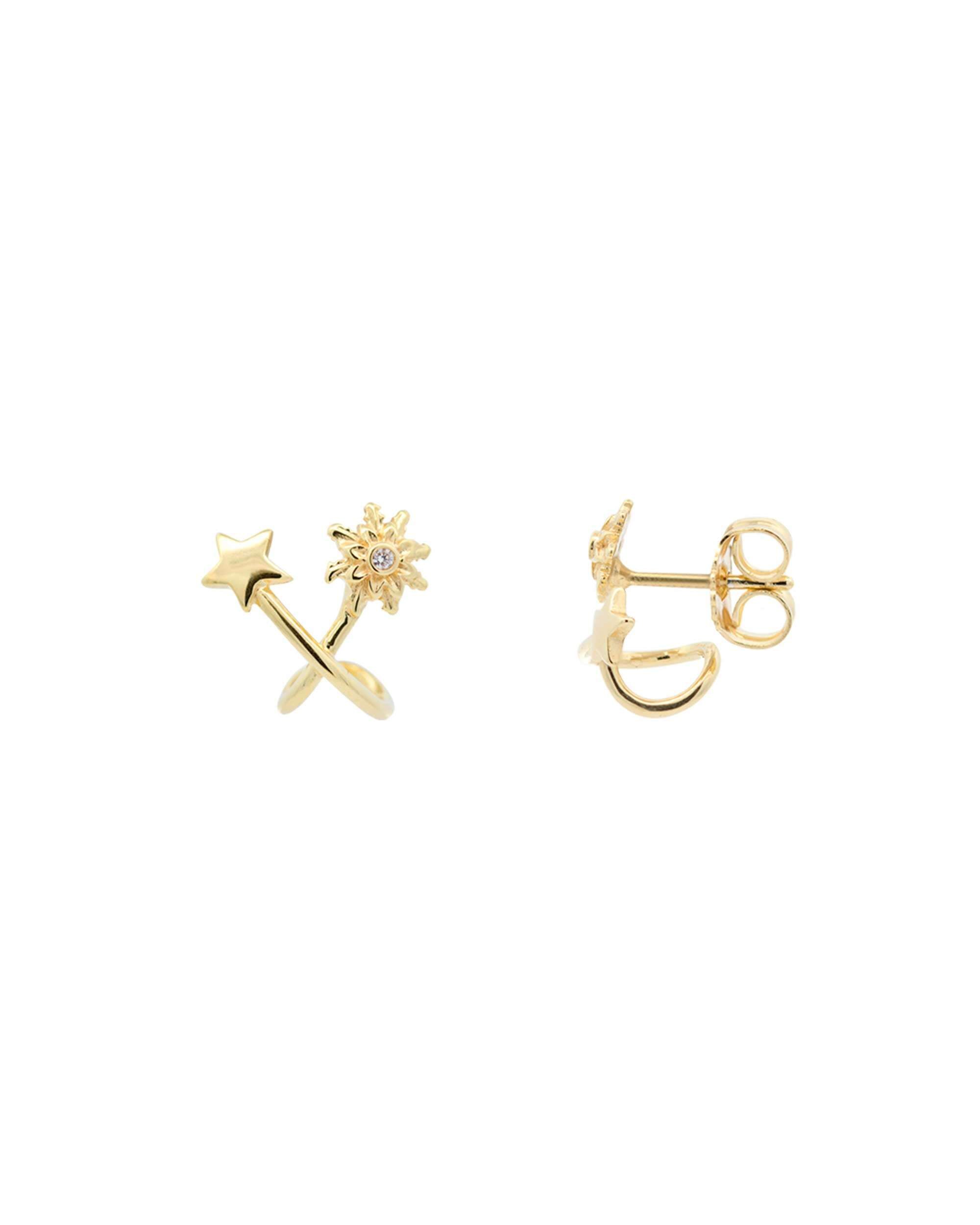 Pendientes de botón izarra de plata dorada - Eguzkilore - Dorado Dorado-2