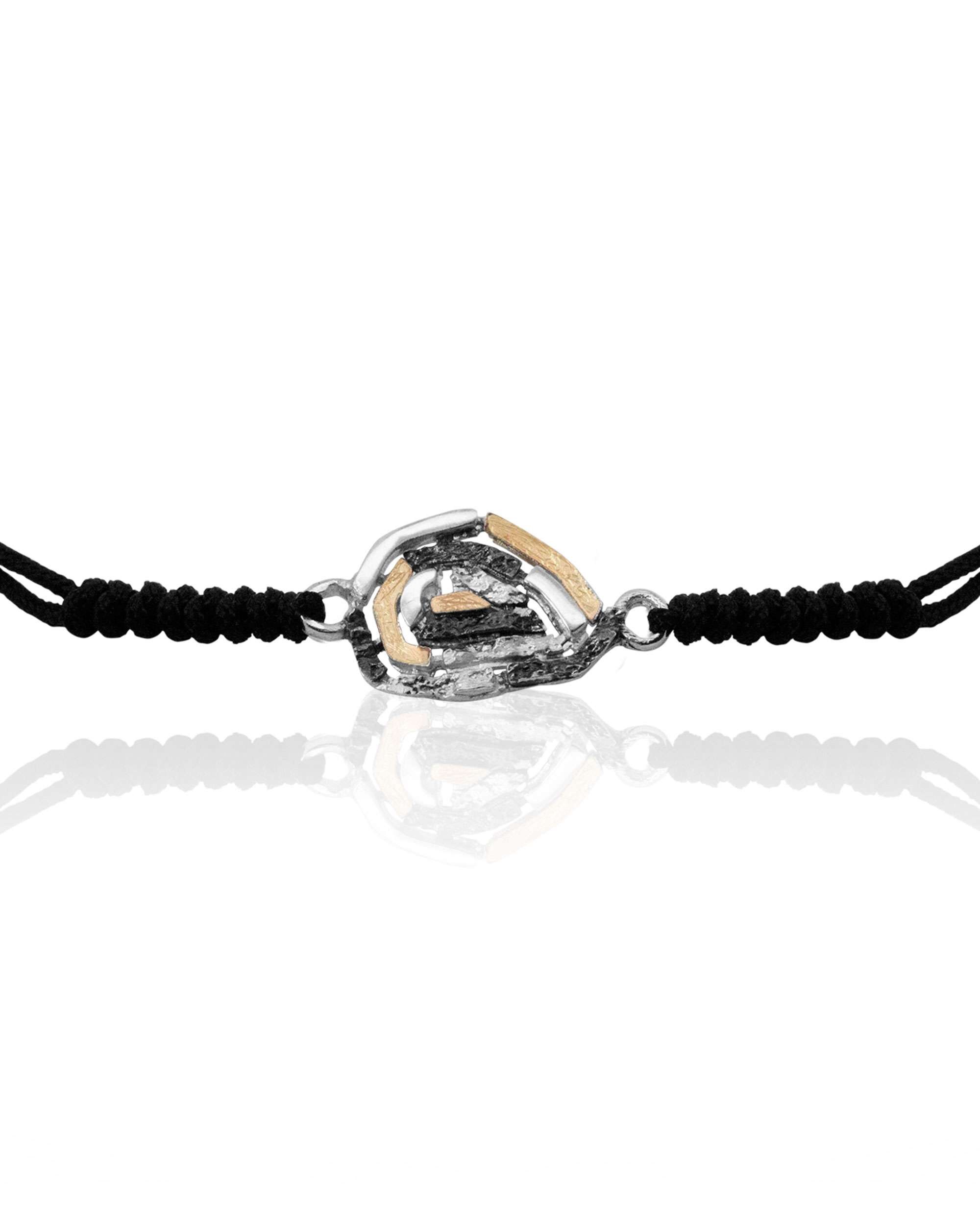 Pulsera de cordón almendra silueta de plata con lámina de oro - Eguzkilore - Plateado Plateado-3