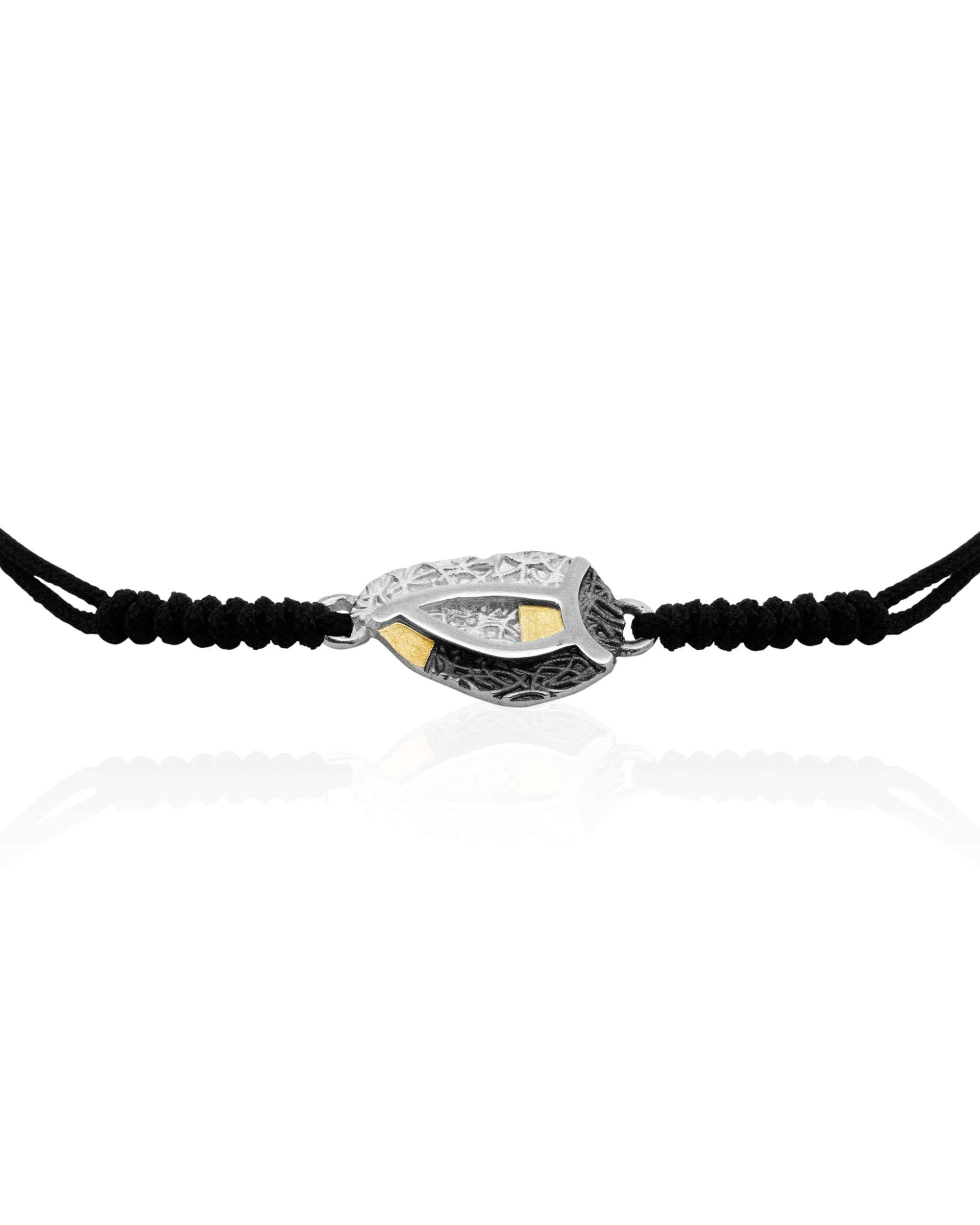 Pulsera de hilo almendra de plata y lámina de oro - Eguzkilore - Plateado Plateado-3