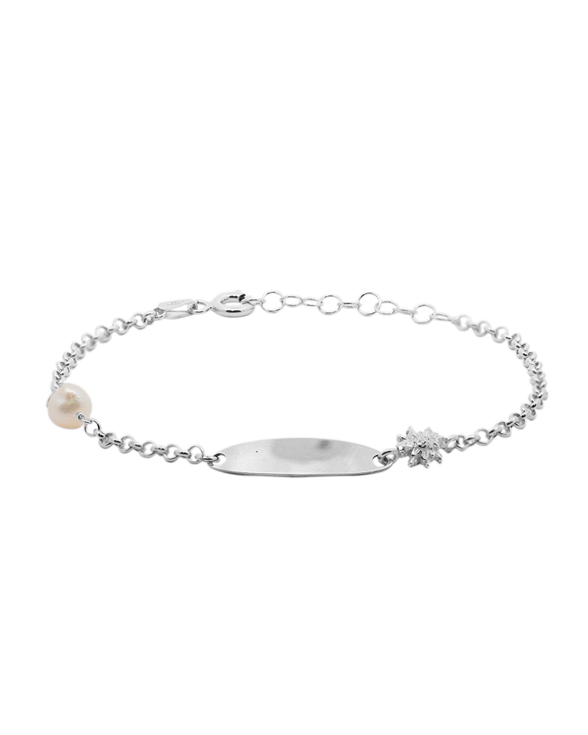 Pulsera de cadena identidad ovalada de plata con perla - Eguzkilore - Plateado Plateado-1