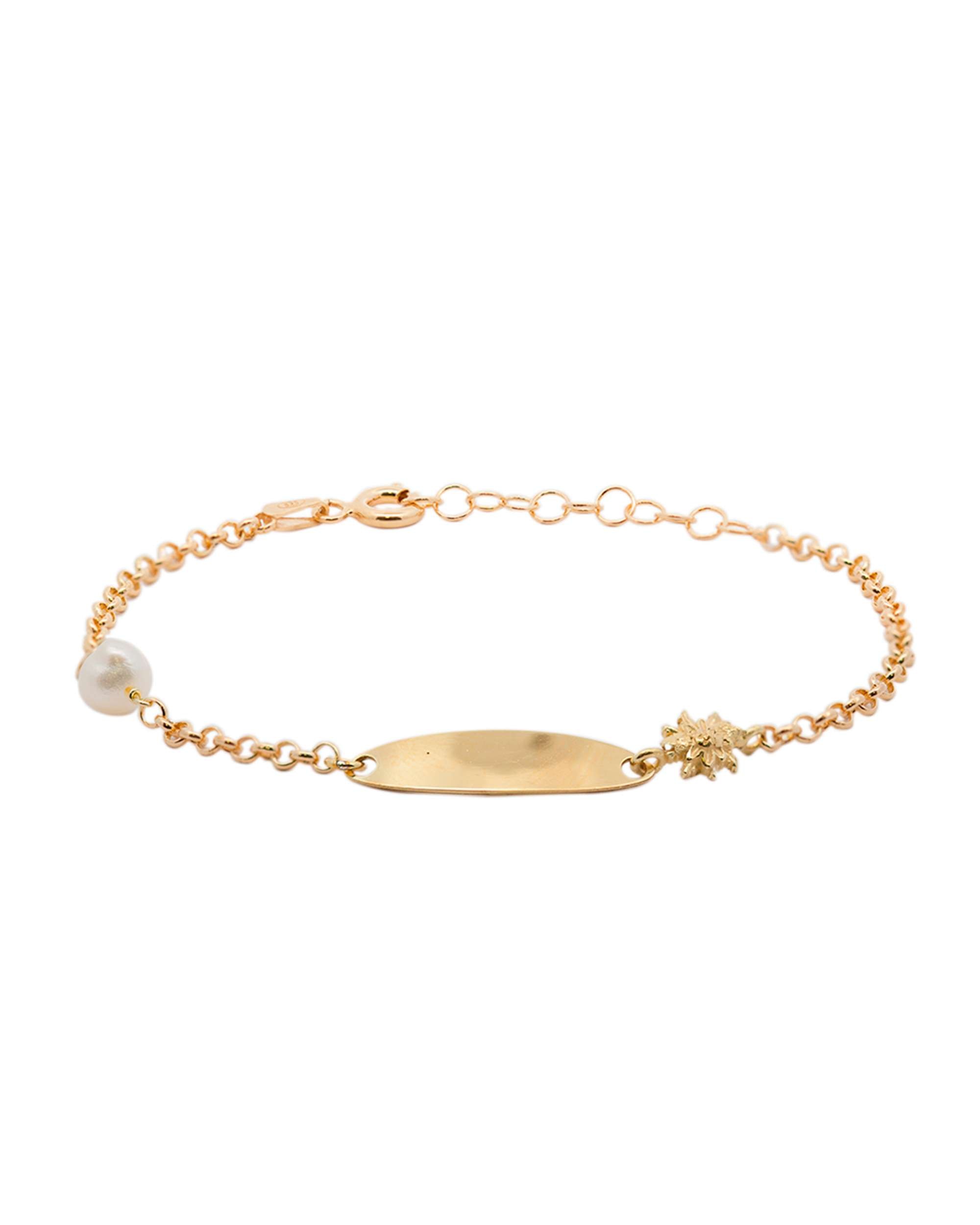 Pulsera de cadena identidad ovalada de plata dorada con perla - Eguzkilore - Dorado Dorado-1