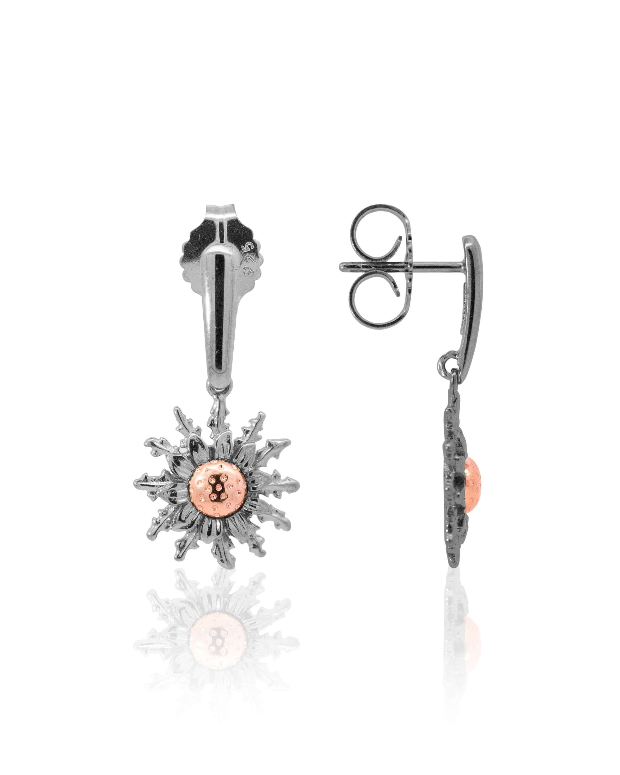 Pendientes largos eguzkilore de rutenio y rosa - Plata / Rosa Plata / Rosa-3