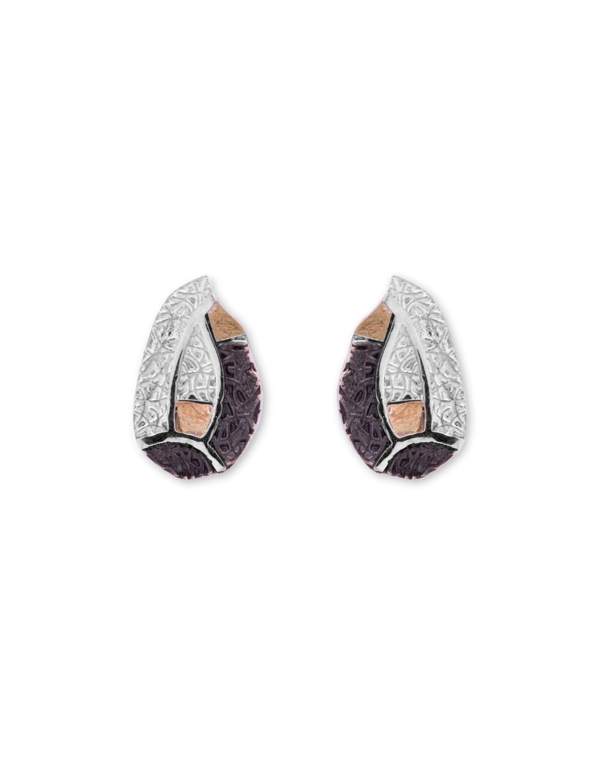 Pendientes de botón almendra vitoria de plata y lámina de oro maxi - Eguzkilore - Plateado Plateado-1
