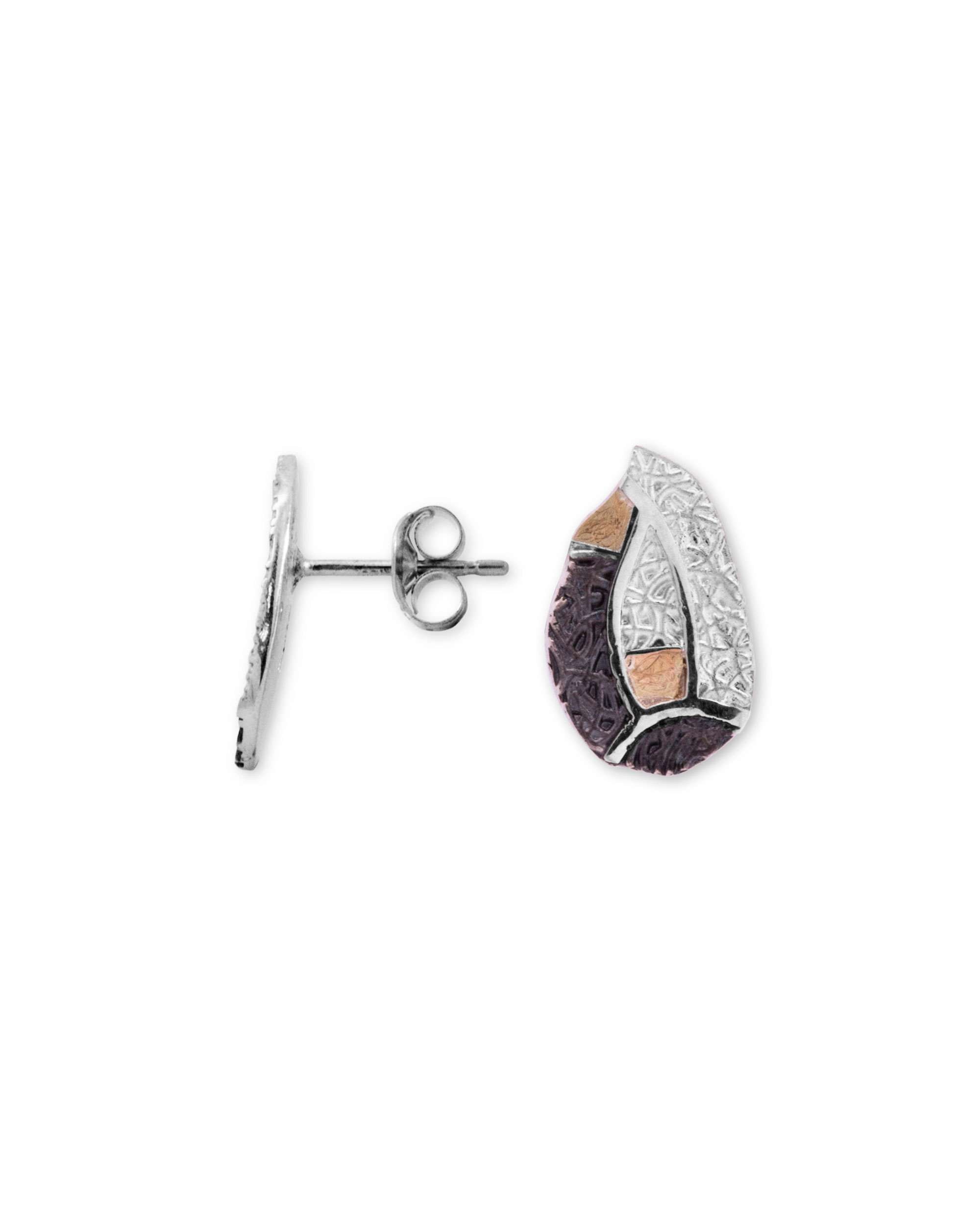 Pendientes de botón almendra vitoria de plata y lámina de oro maxi - Eguzkilore - Plateado Plateado-2