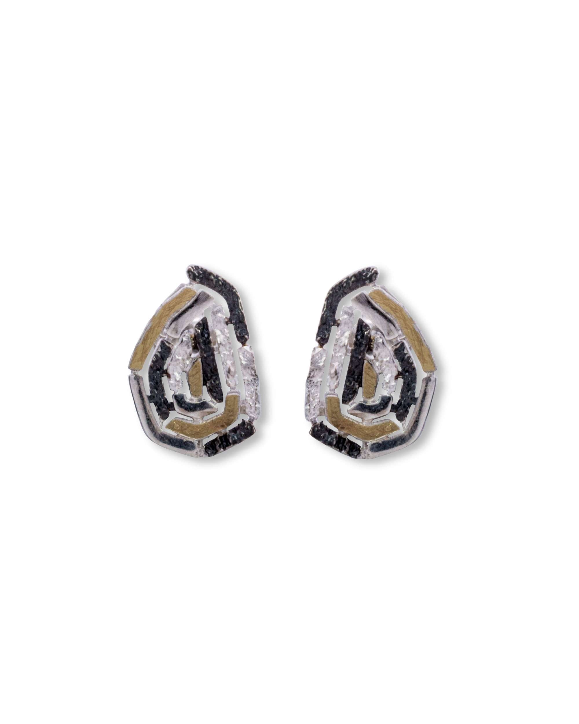 Pendientes de botón almendra vitoria silueta plata y lámina de oro maxi - Eguzkilore - Plateado Plateado-1