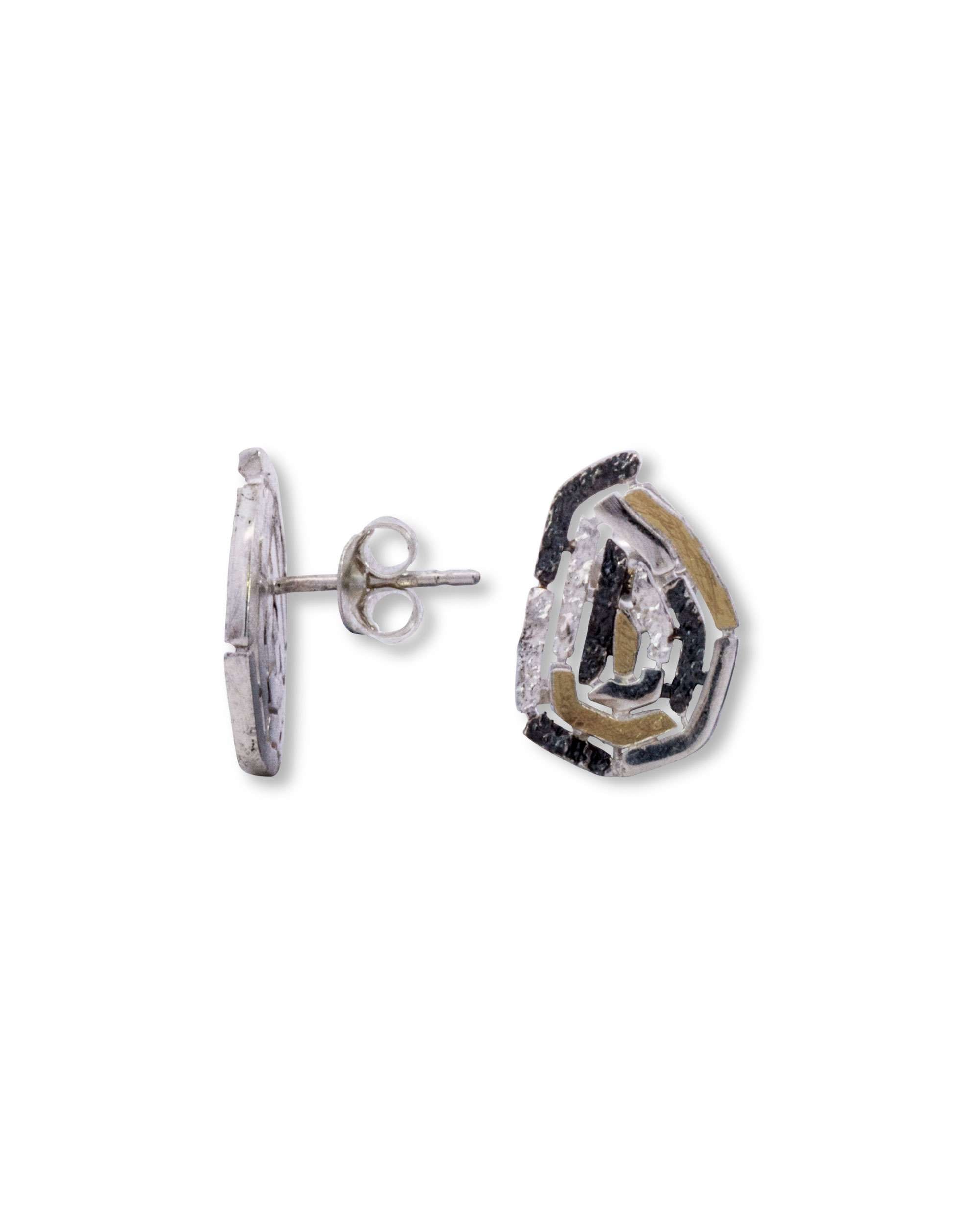 Pendientes de botón almendra vitoria silueta plata y lámina de oro maxi - Eguzkilore - Plateado Plateado-2